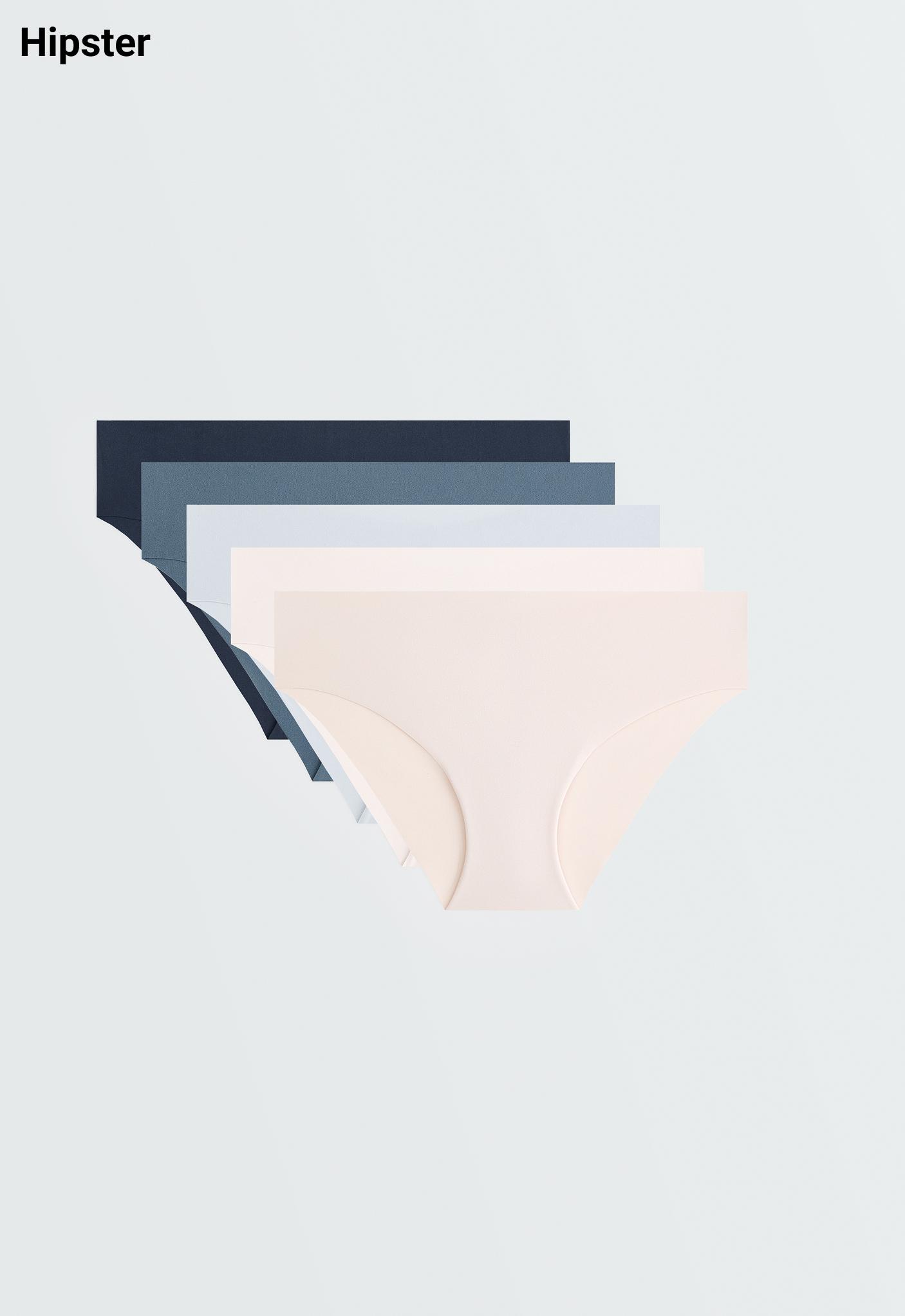 5 laser-cut invisible polyamide blend hipster briefs — MID GREY-BLUE