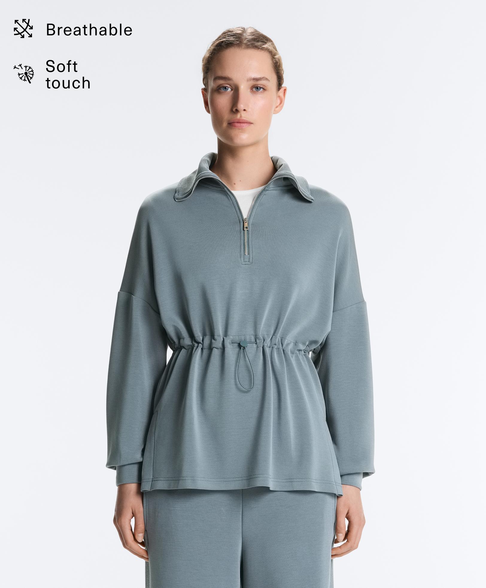 Sweater met halve rits en zacht aanvoelend modal Sweater met halve rits en zacht aanvoelend modal