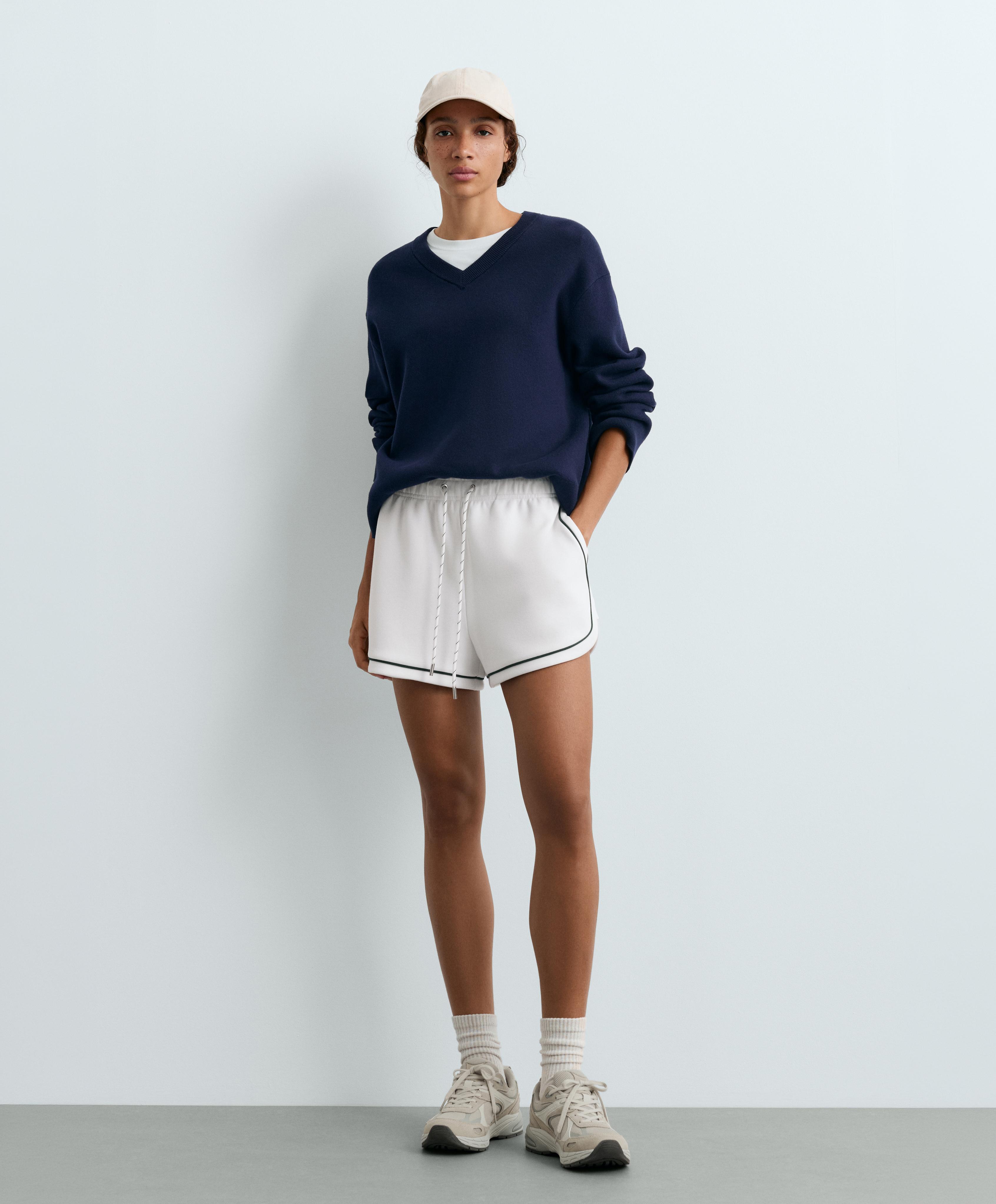Cotton piqué shorts with piping — WHITE