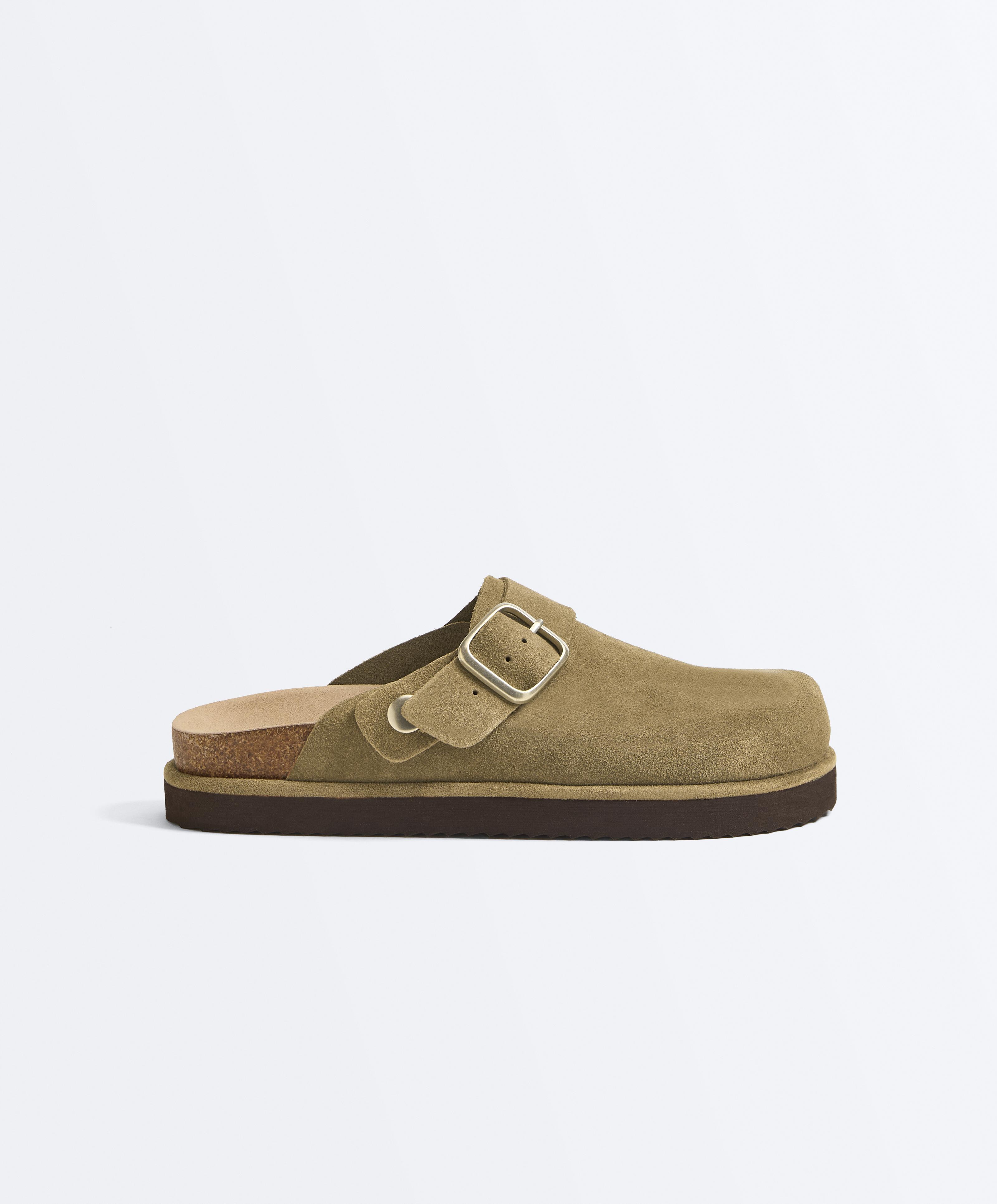 Split-leather buckled mules Split-leather buckled mules