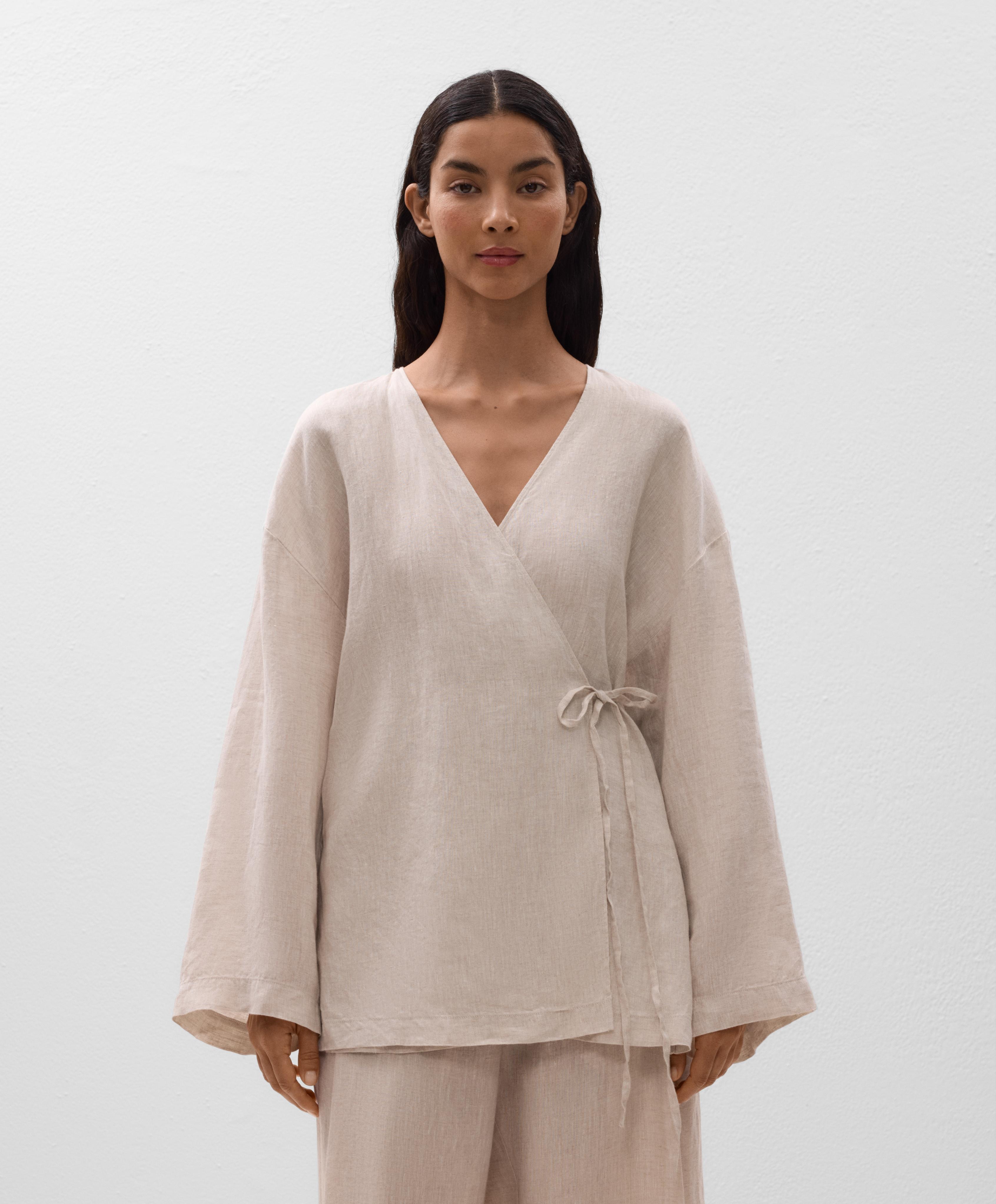 Camisa kimono lazo lateral 100% lino - Rebajas Camisa kimono lazo lateral 100% lino - Rebajas