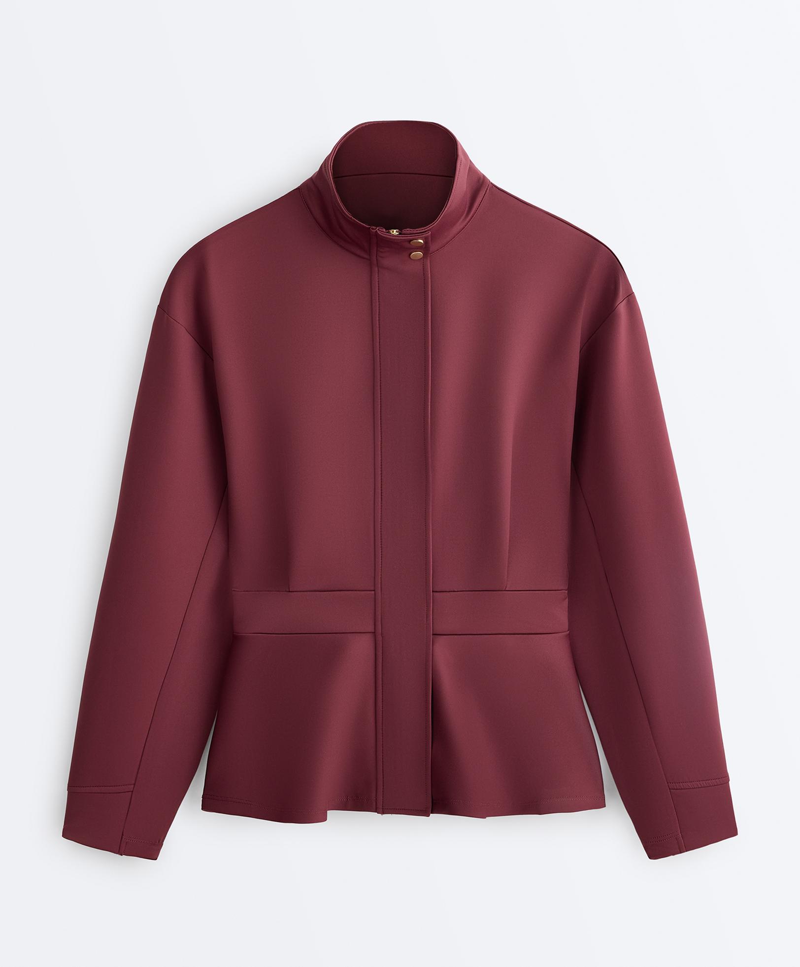 Neoprene-effect peplum jacket — CHERRY