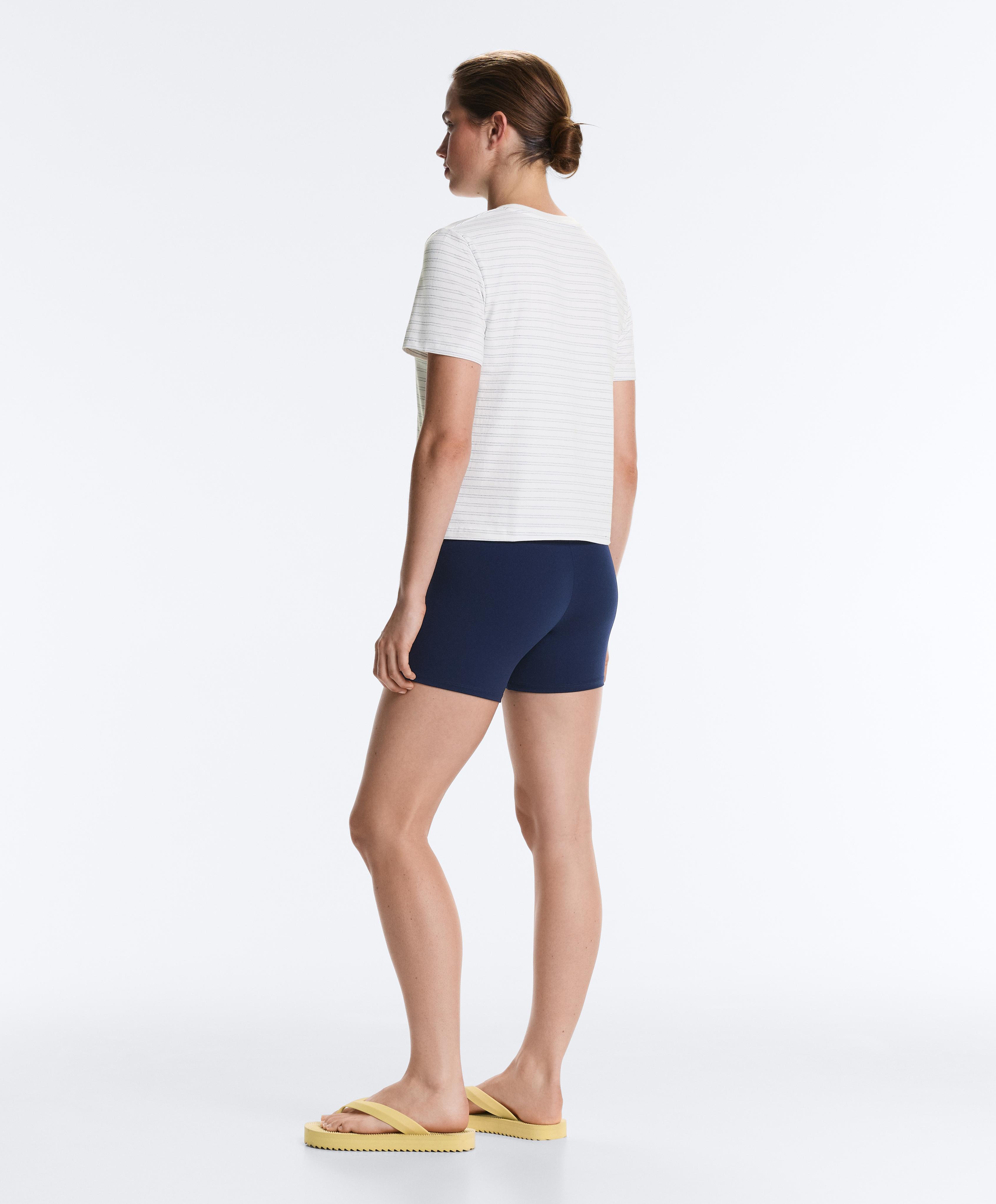 Regular fit striped cotton blend T-shirt — NAVY BLUE