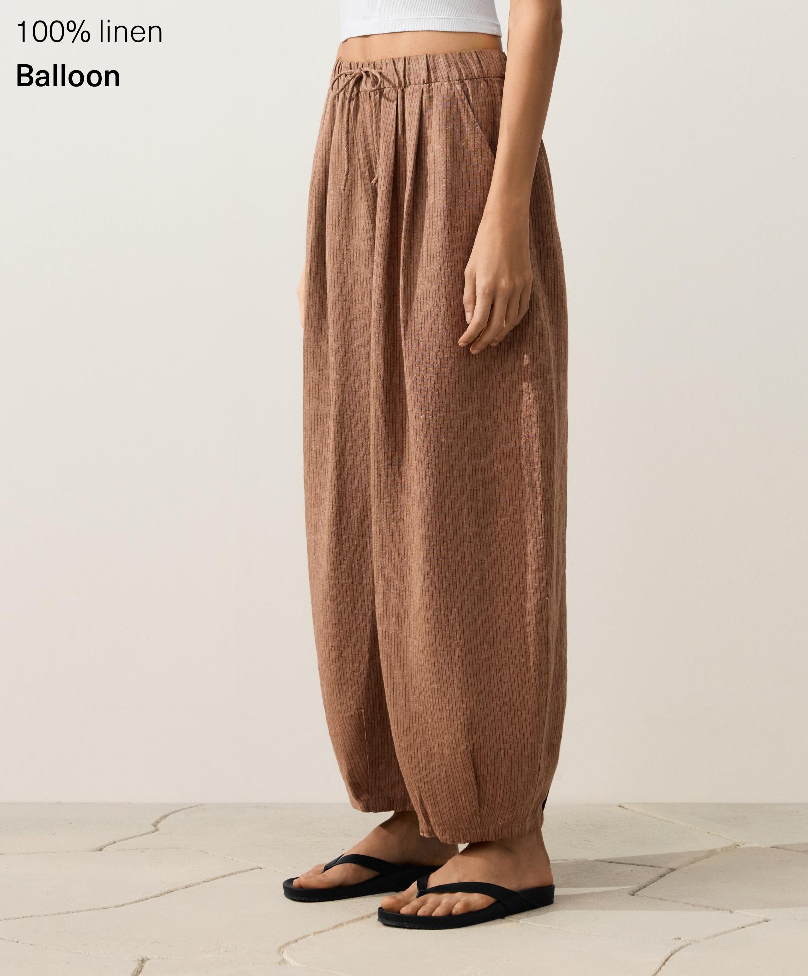 100% linen striped balloon trousers