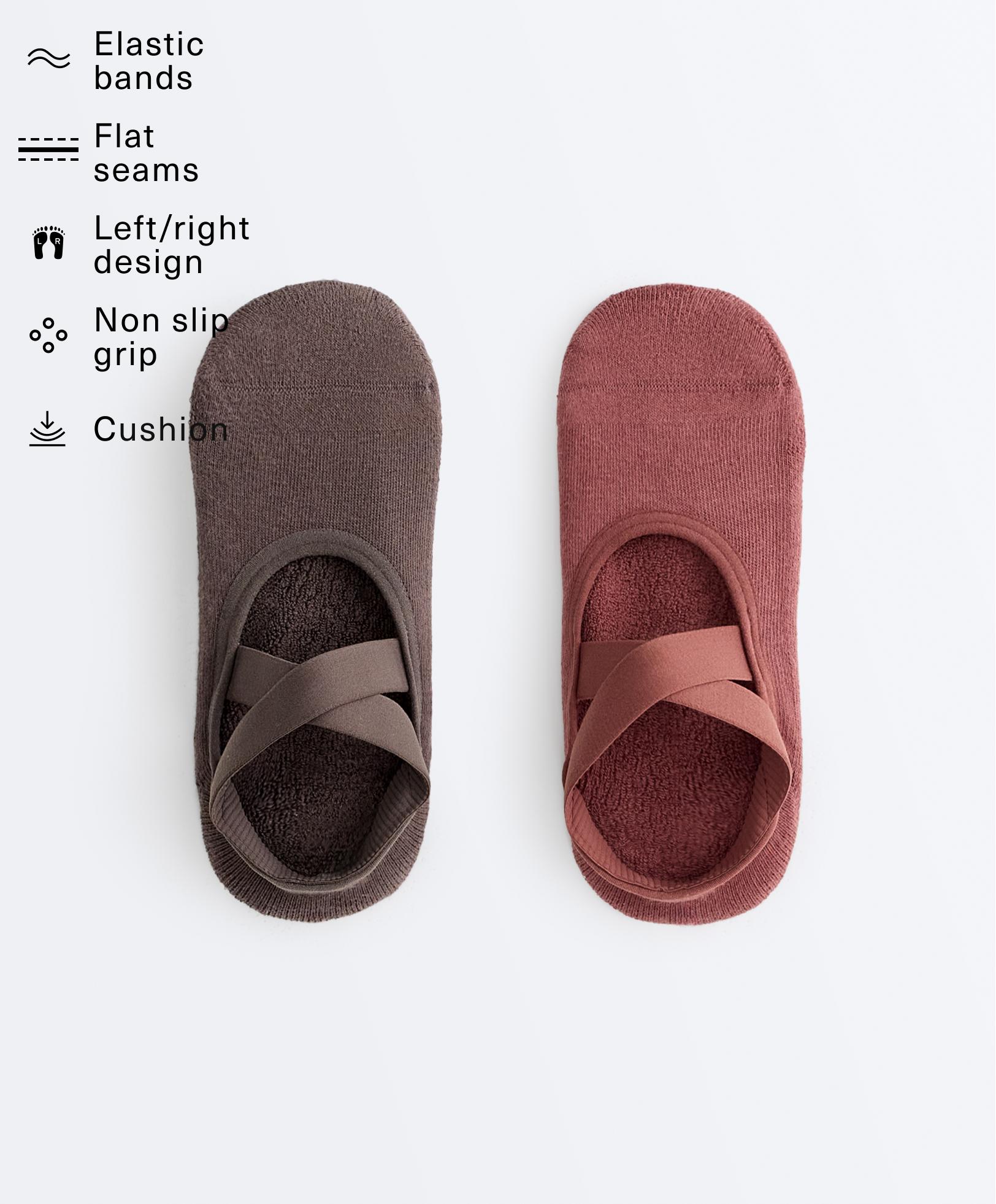 2 pairs of padded cotton blend yoga and Pilates invisible socks with crossover straps