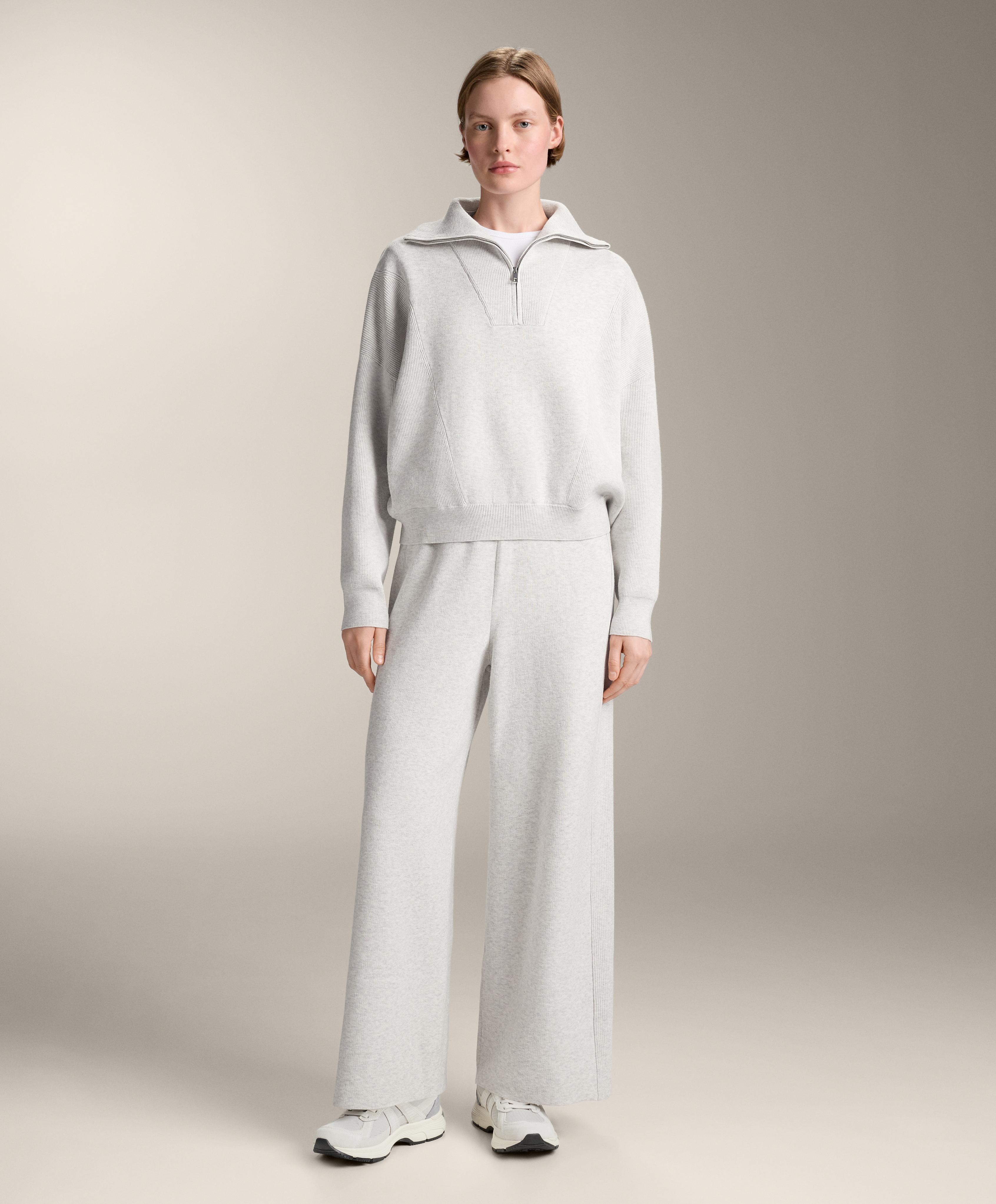 Straight-leg knit trousers with side rib - Sale Straight-leg knit trousers with side rib - Sale