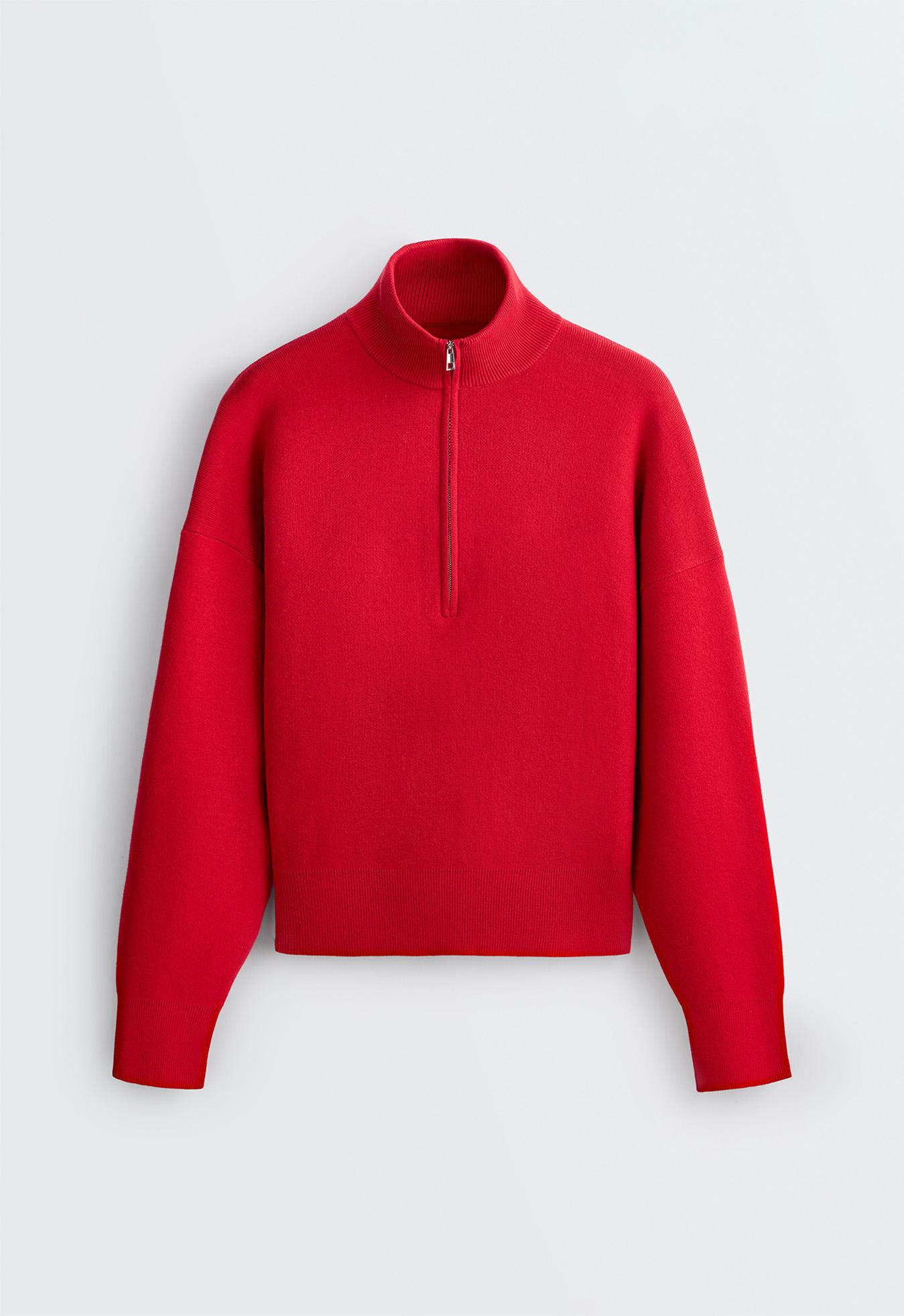 Cotton-blend half-zip knit jumper — STRAWBERRY