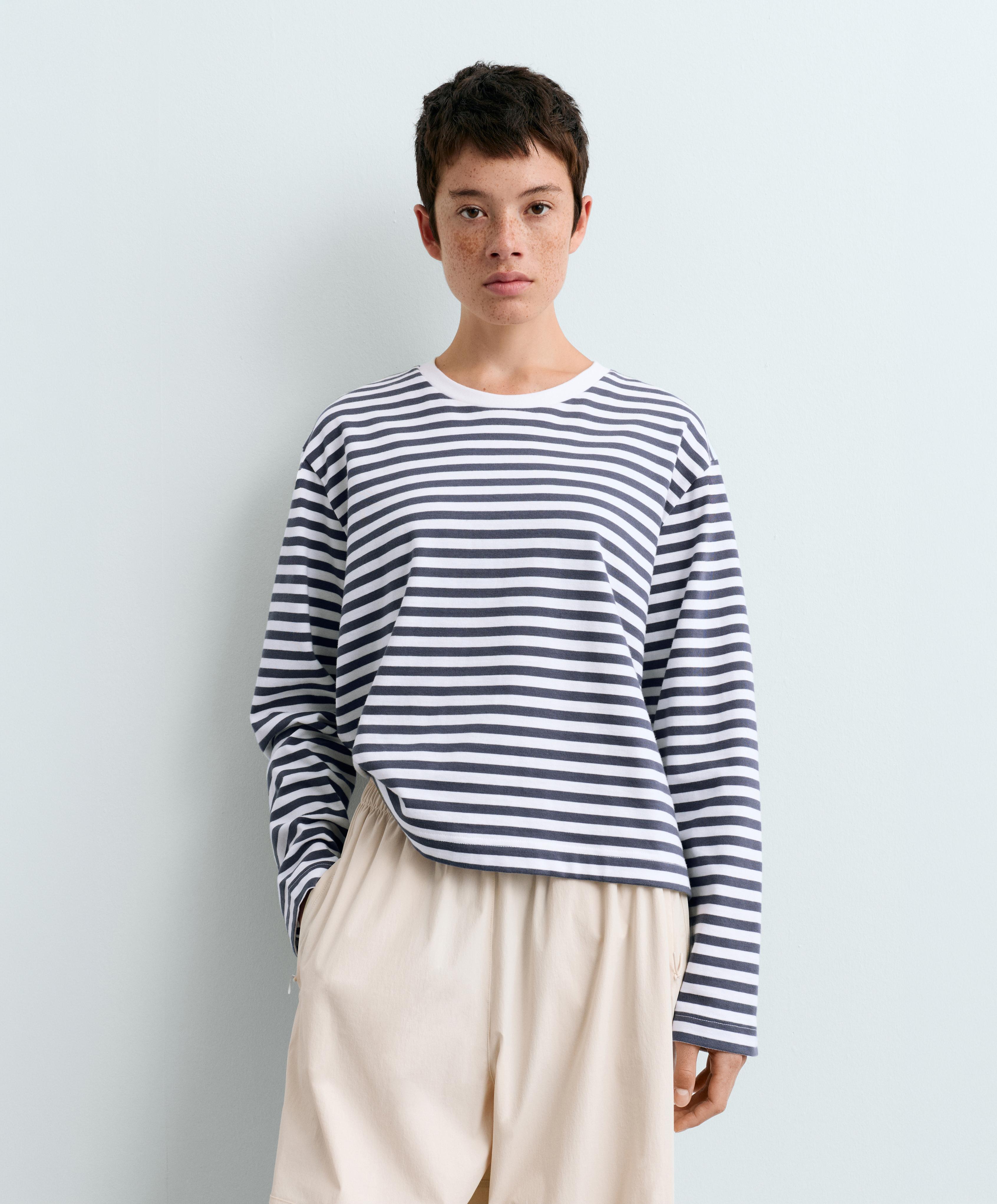 Striped 100% cotton boxy long-sleeved T-shirt — STORM