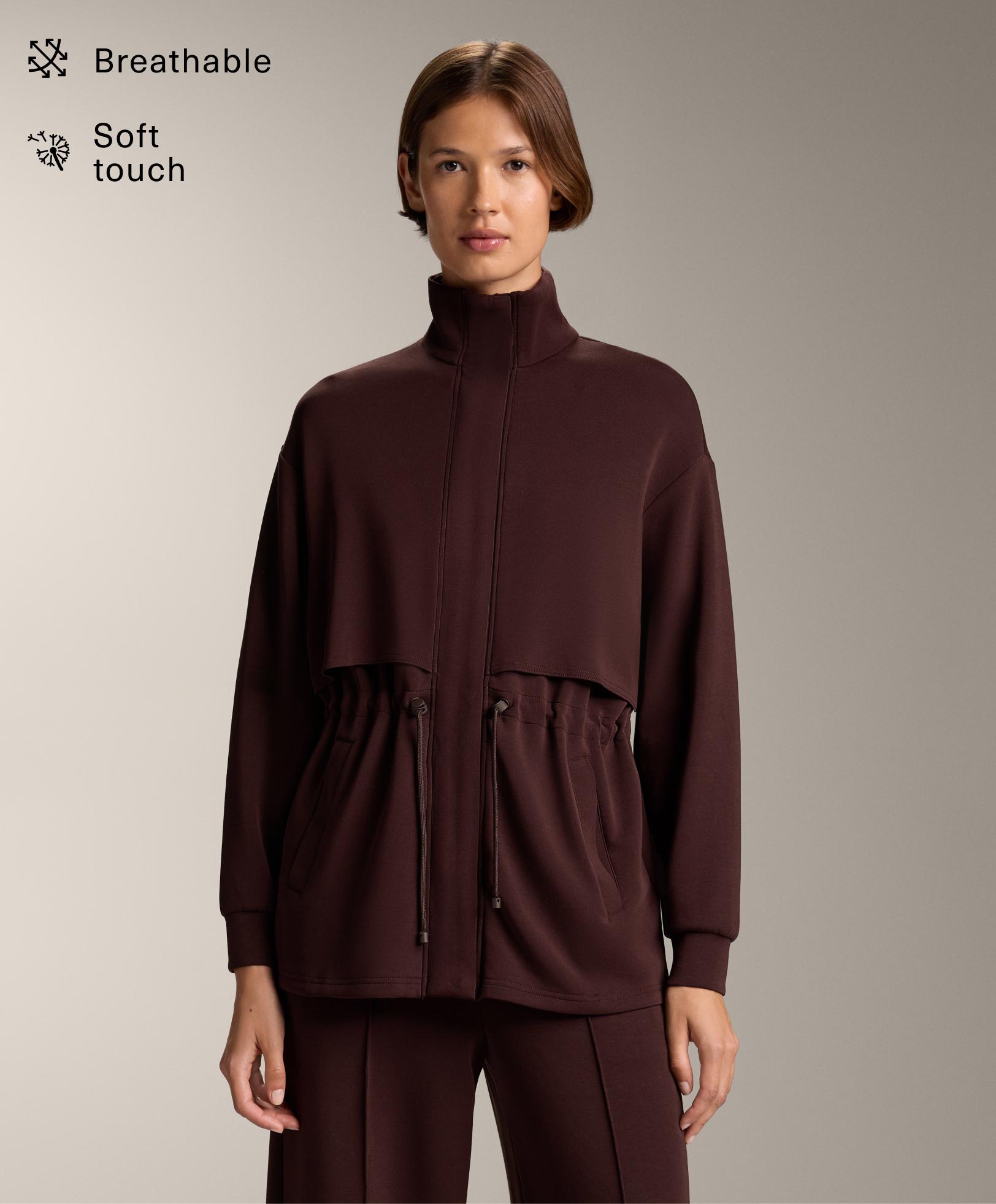 Long soft-touch jacket with modal and pockets