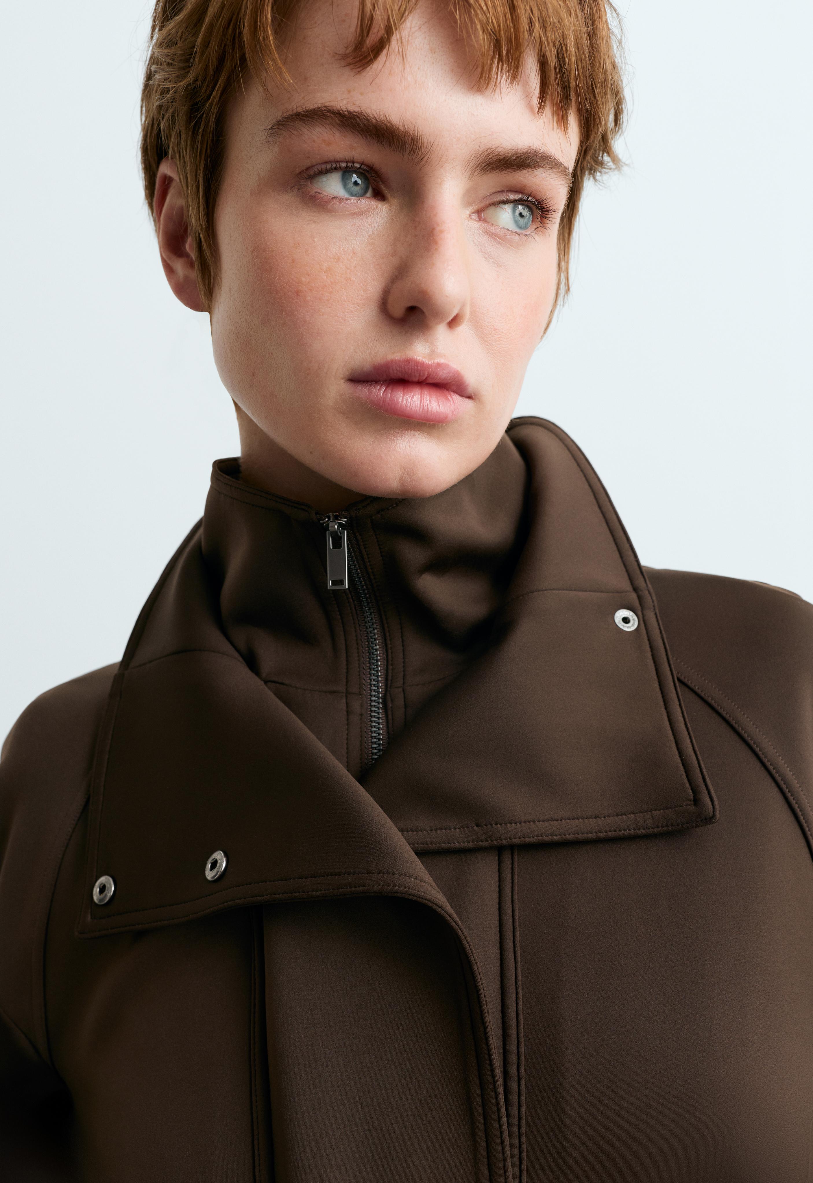 Neoprene-effect double-collar jacket — BROWN