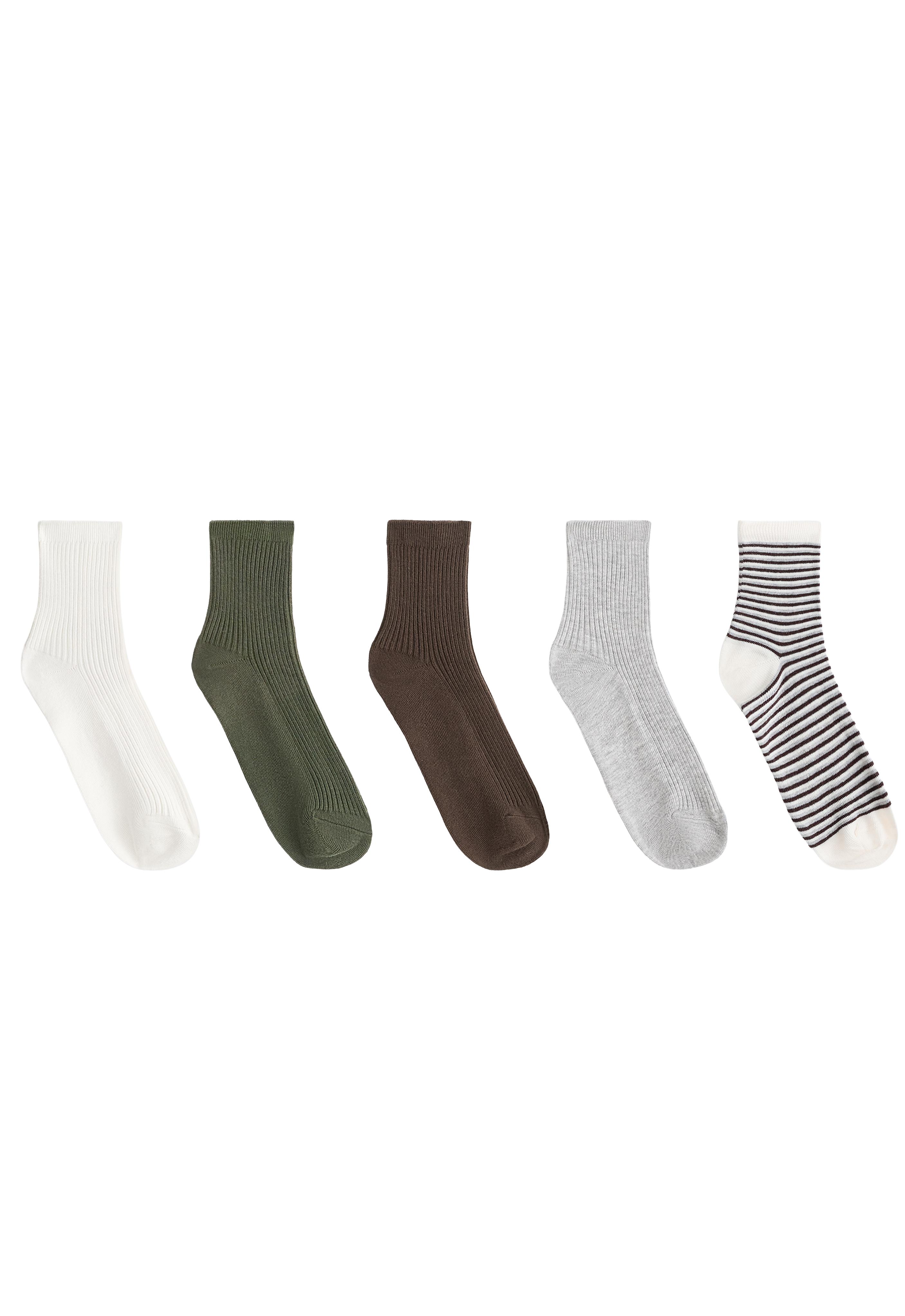 5 pairs of cotton blend quarter socks — DARK KHAKI