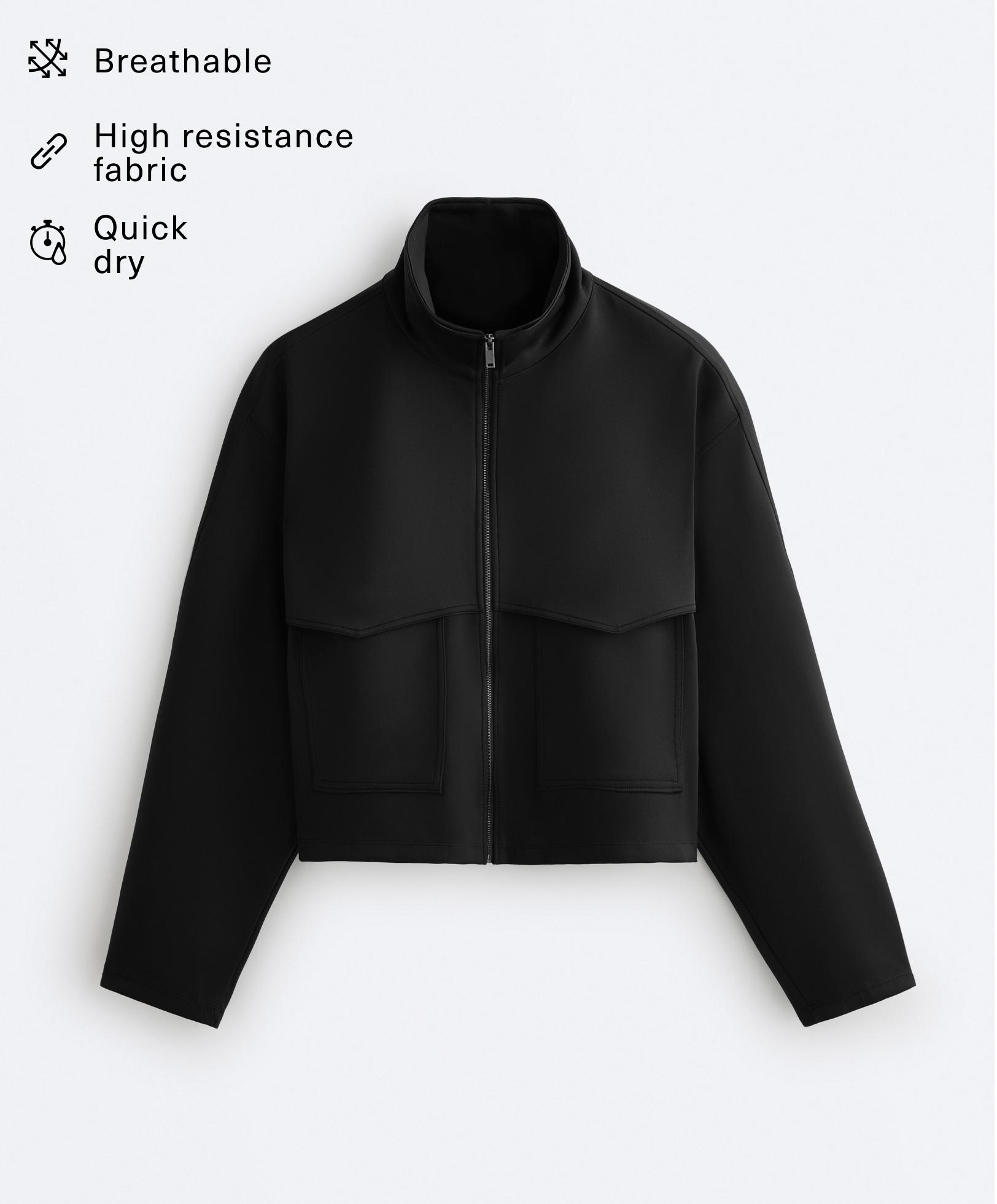 Boxy neoprene-effect jacket — BLACK