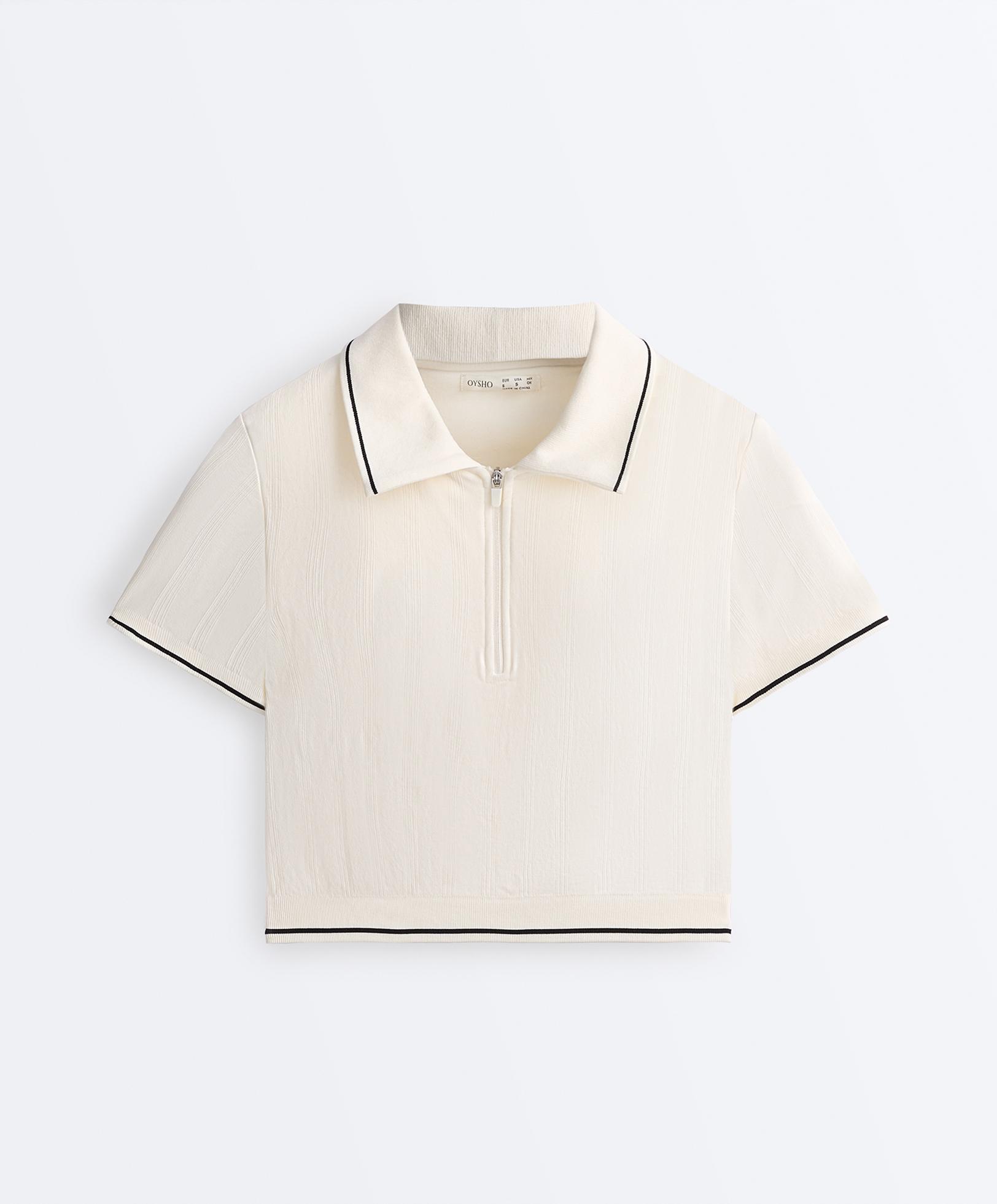 Seamless contrast short-sleeved polo shirt — PALE ECRU