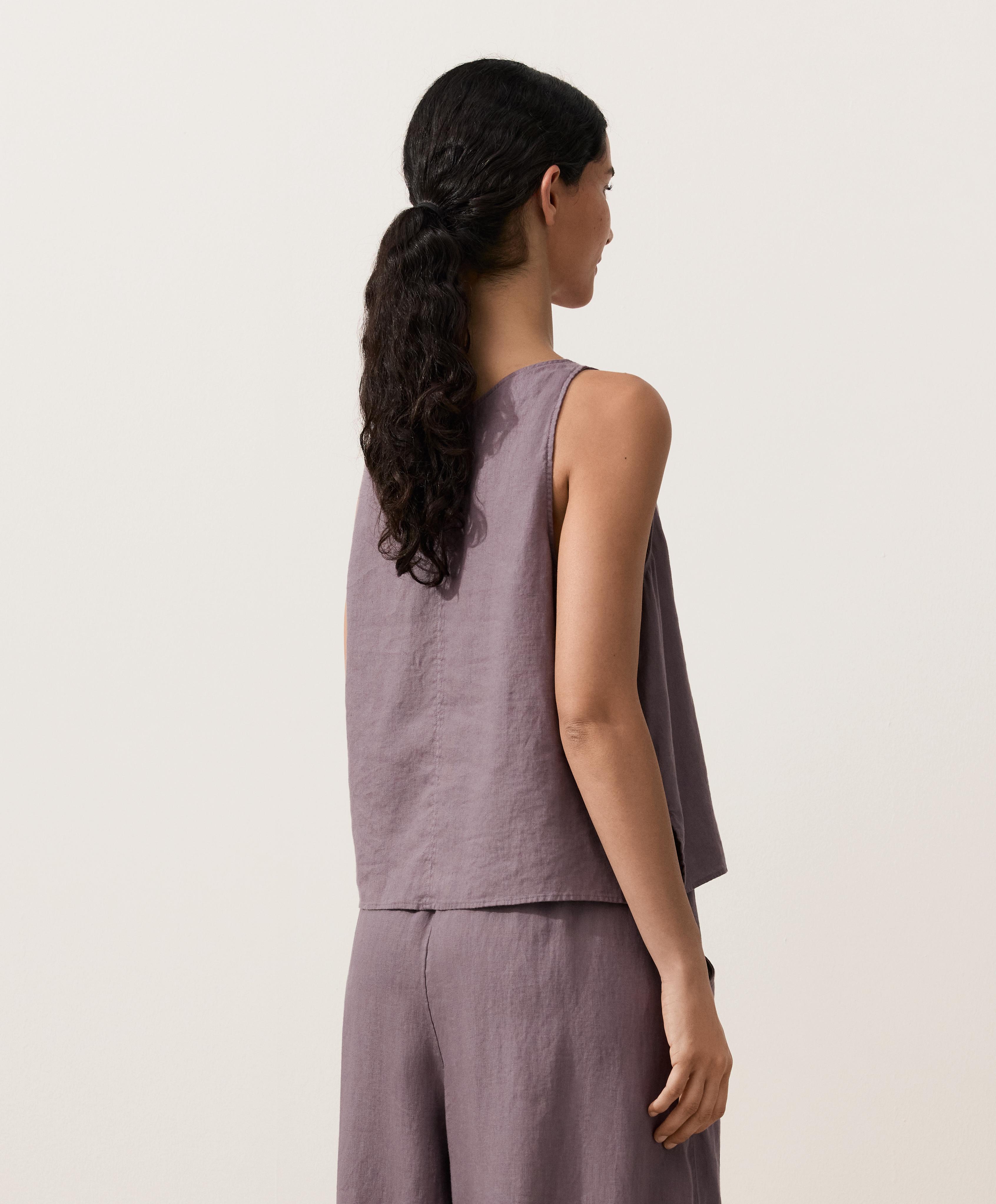 100% linen V-neck strap top — DUSTY LILAC