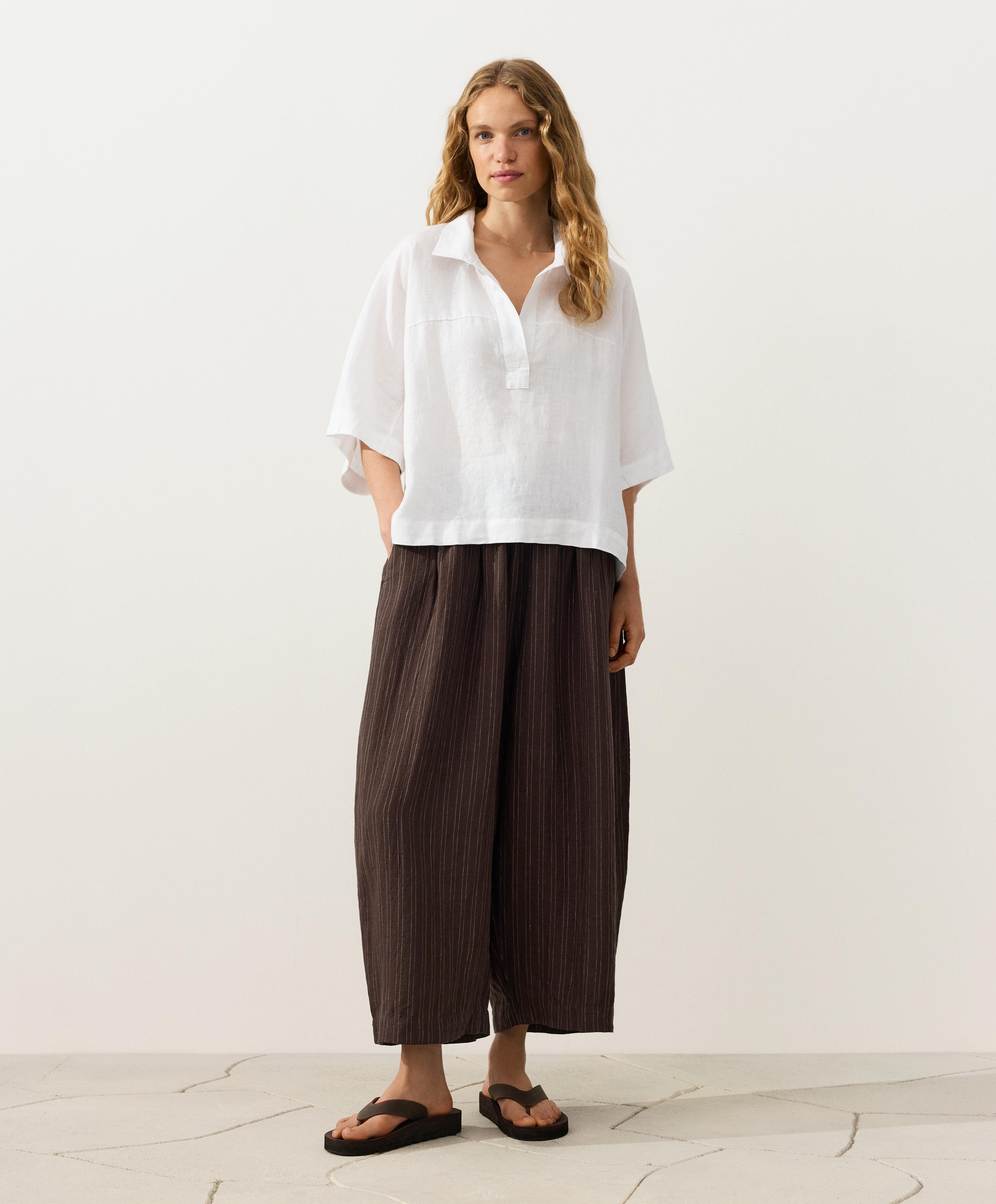 Oversize 100% linen polo shirt — WHITE