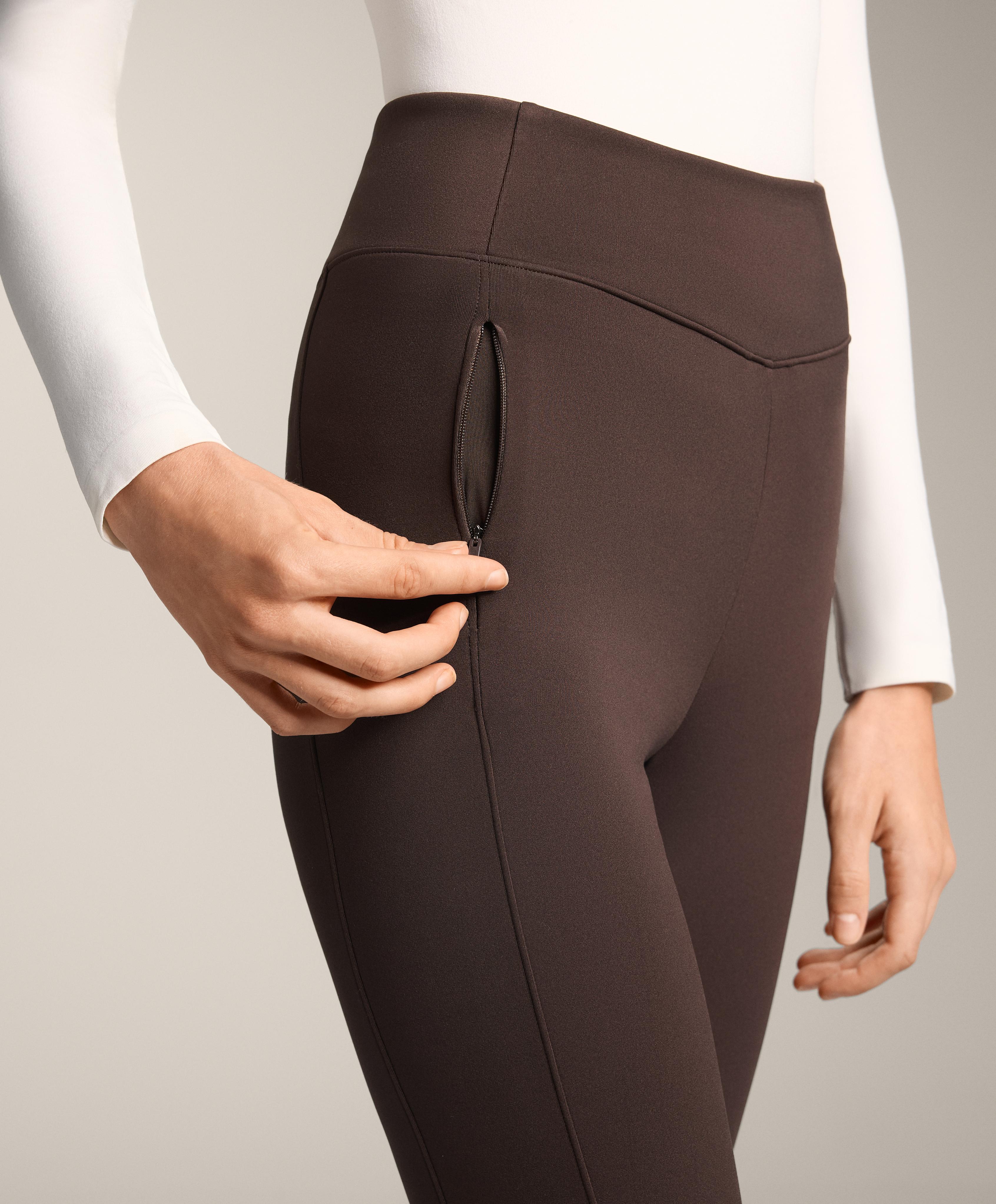 Warm high-rise ankle-length leggings with pockets 70 cm — DARK REDDISH‑BROWN