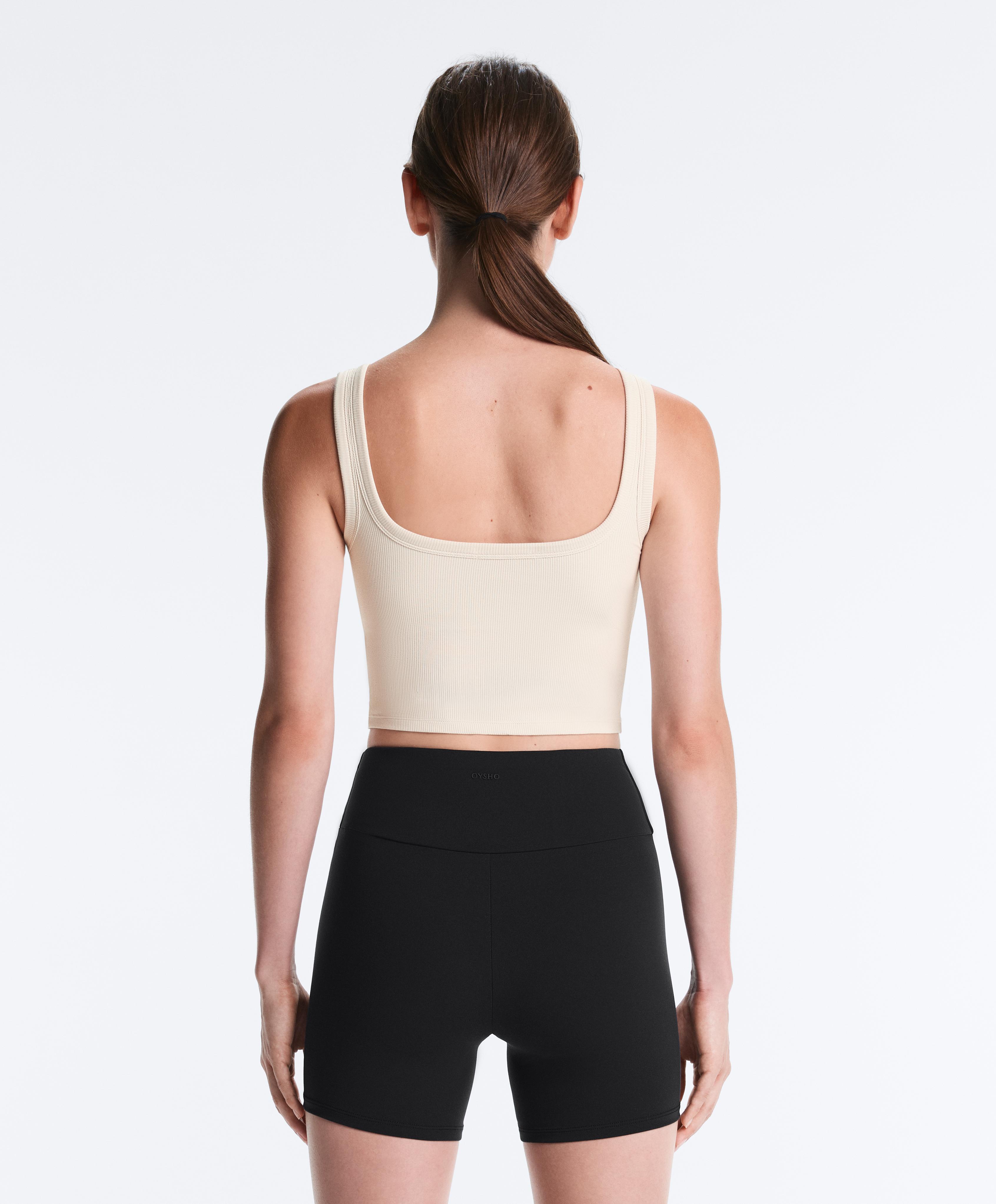Square neck rib modal blend tank top — PALE ECRU