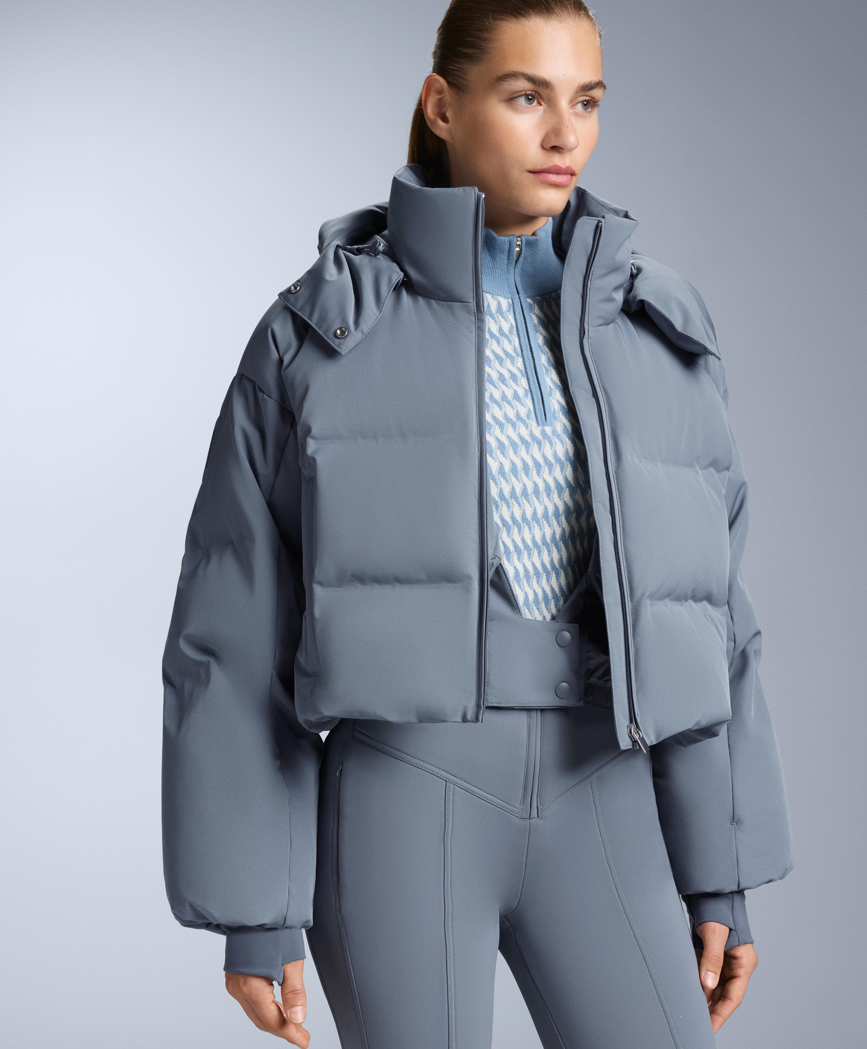 Lightweight 80% down and 20% MINARDI PIUME SKI water-resistant short jacket — GREY-BLUE
