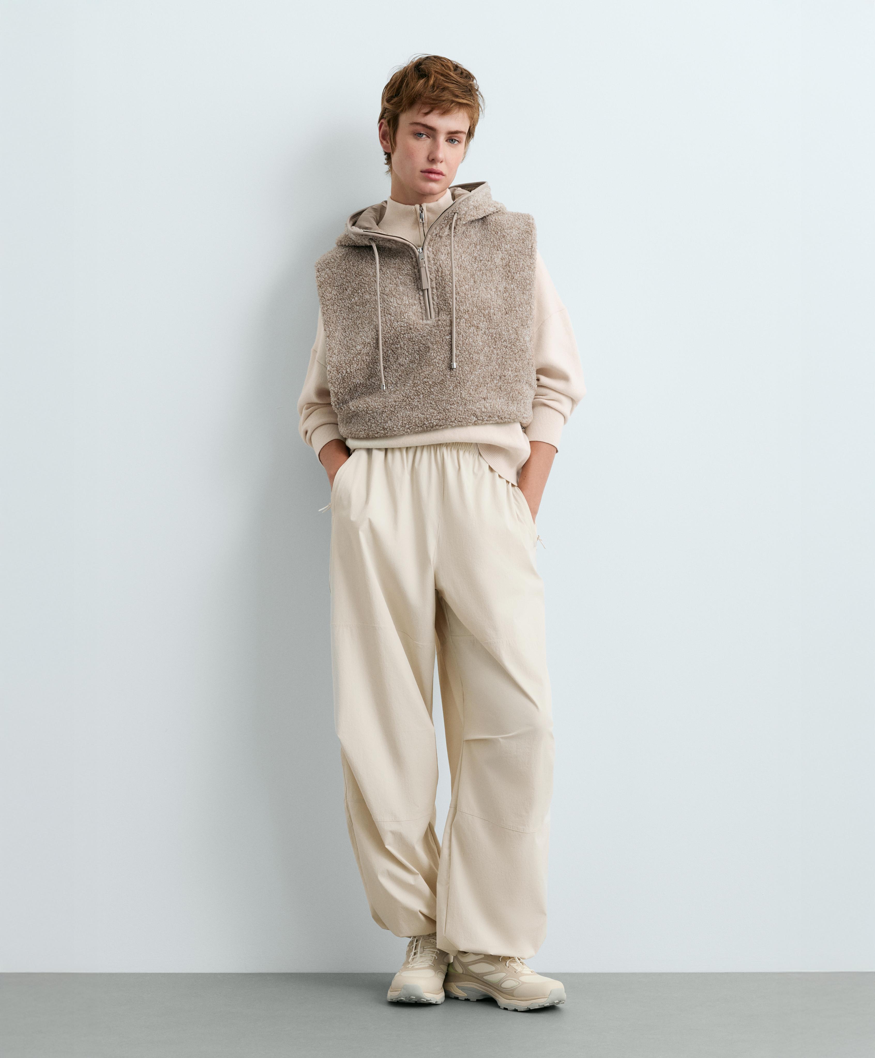 Faux-shearling hooded gilet — MINK MELANGE