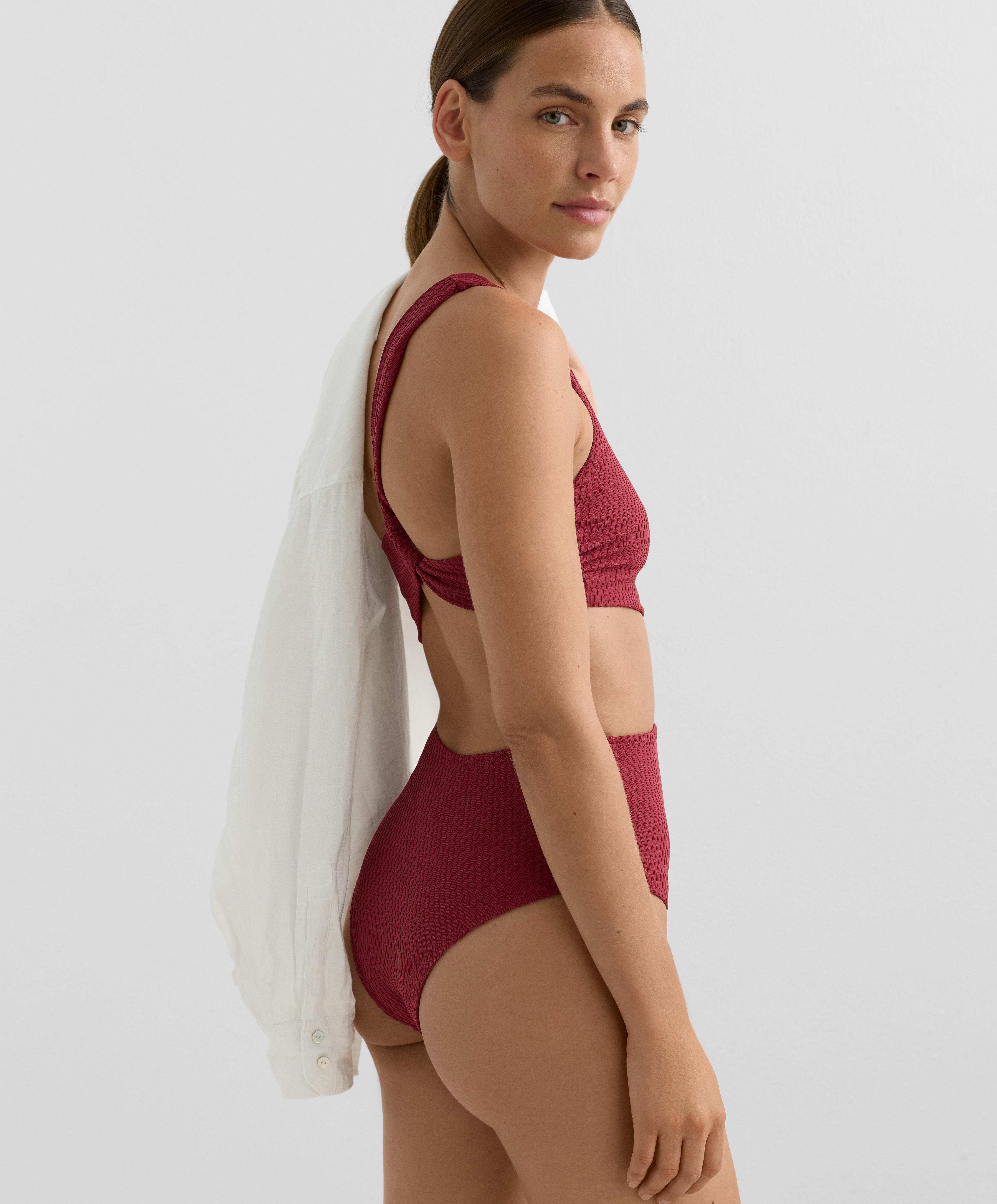 Mini check jacquard asymmetric trikini — PALE PLUM