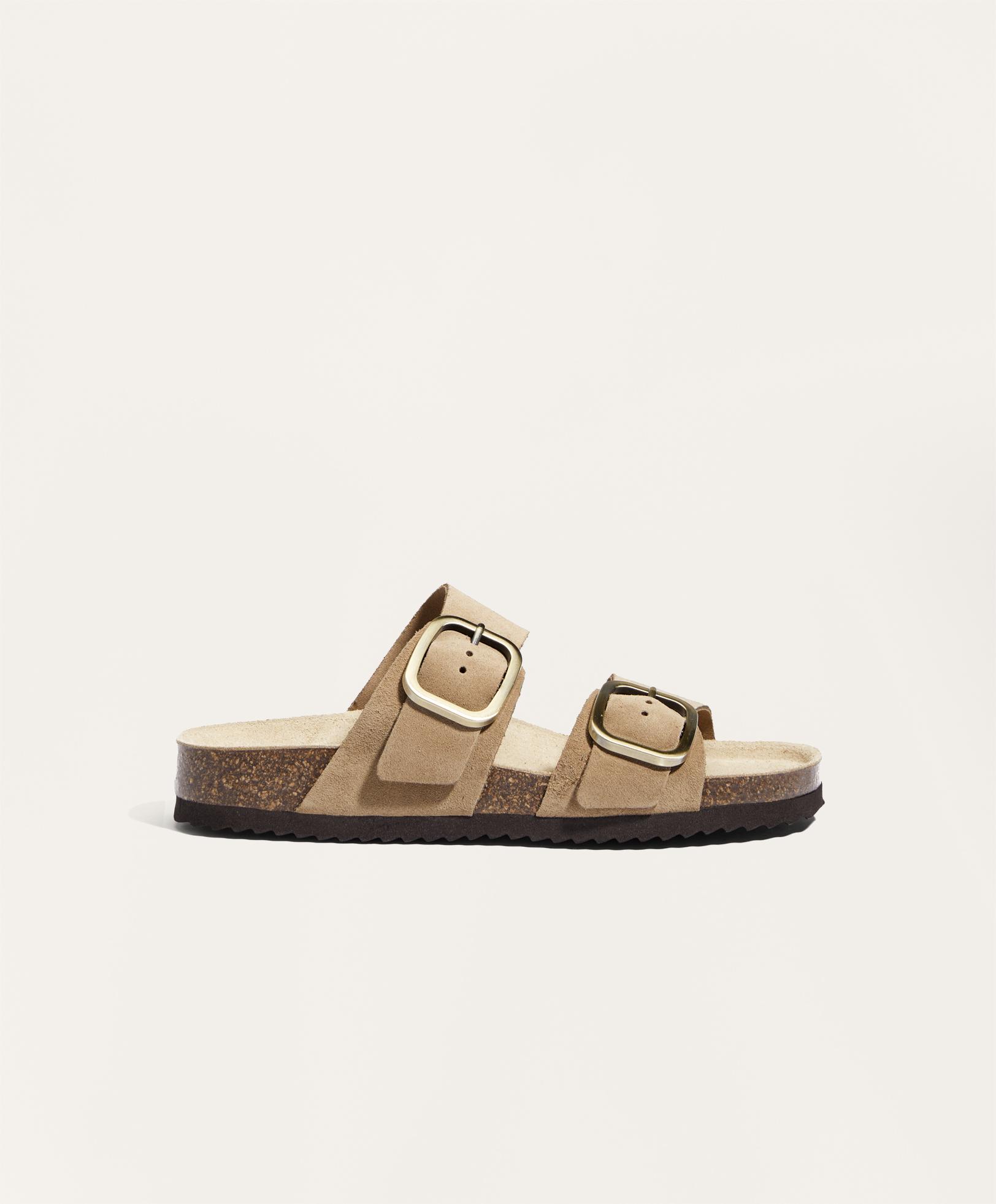Buckle split-leather slides - Zľava