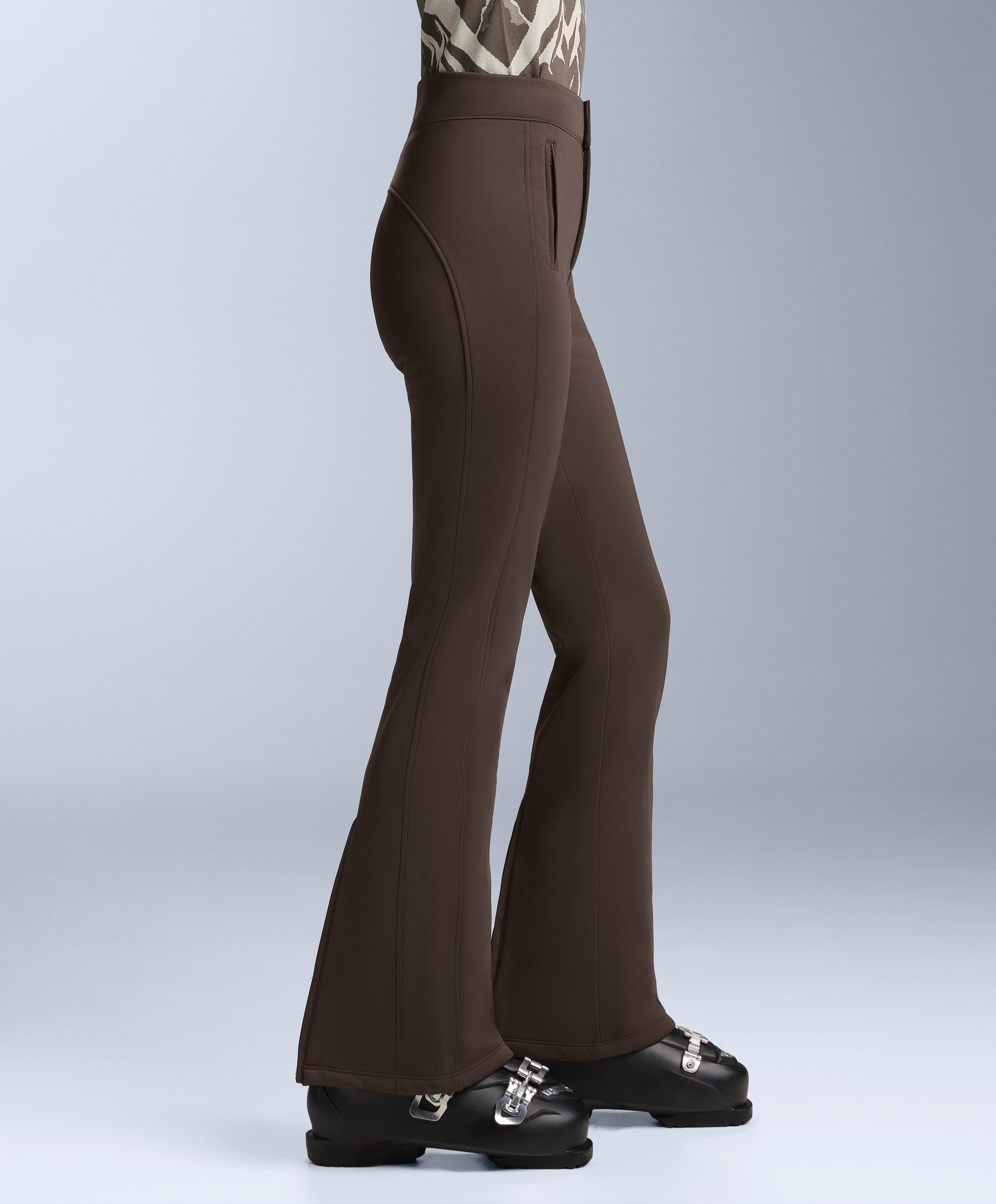 Water-resistant full length flare stretch SKI trousers — DARK BROWN