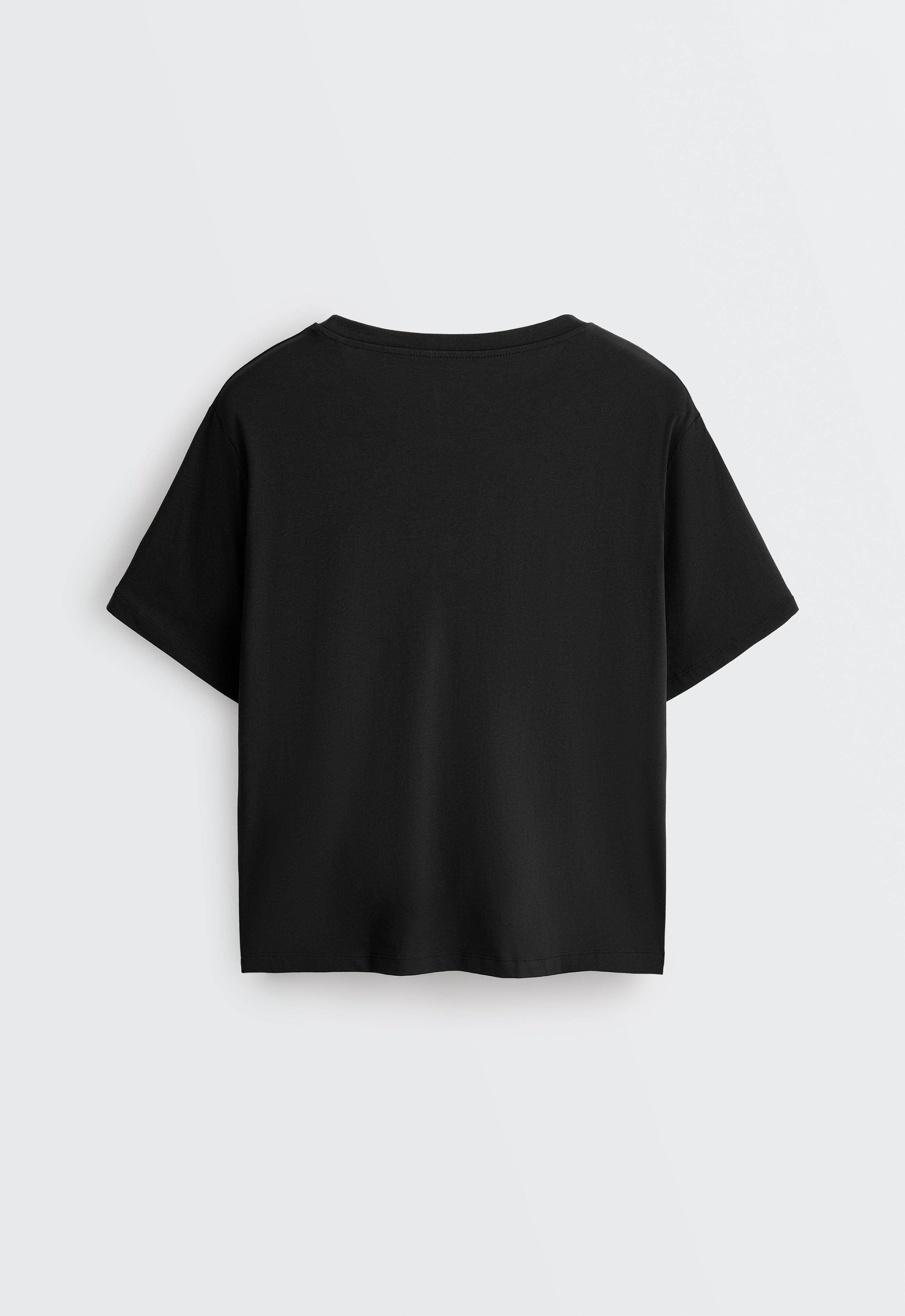 Boxy short-sleeved cotton blend T-shirt — BLACK