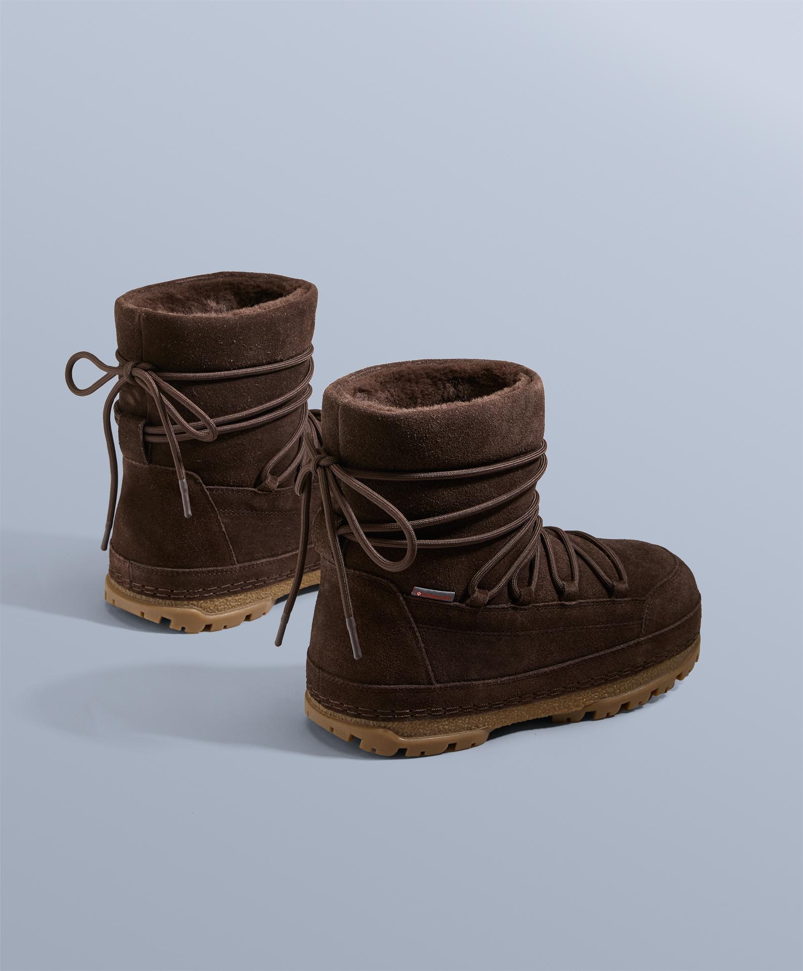 Lace-up technical split leather boots — BROWN