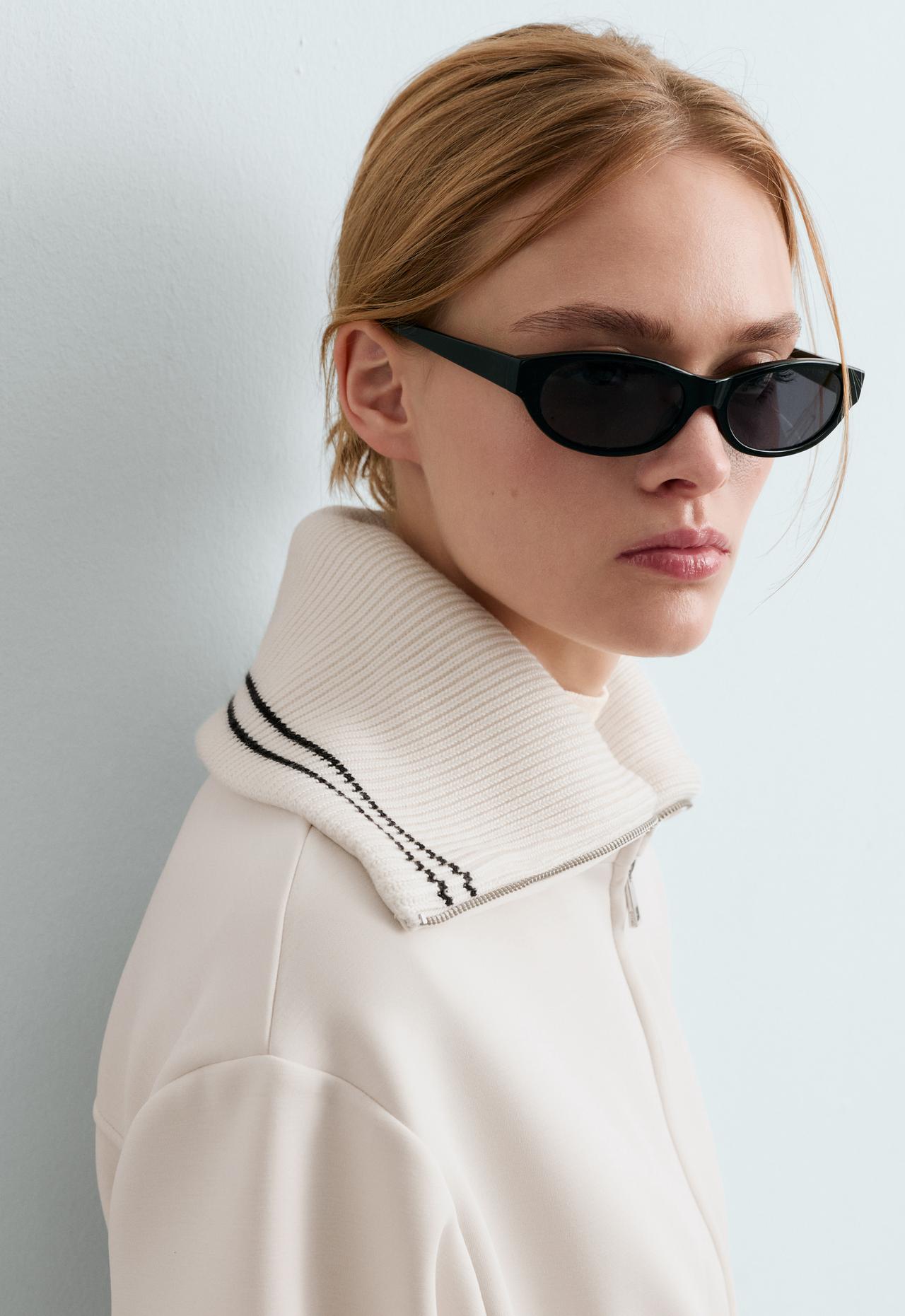 Long jacket with modal brushed piping — PALE ECRU