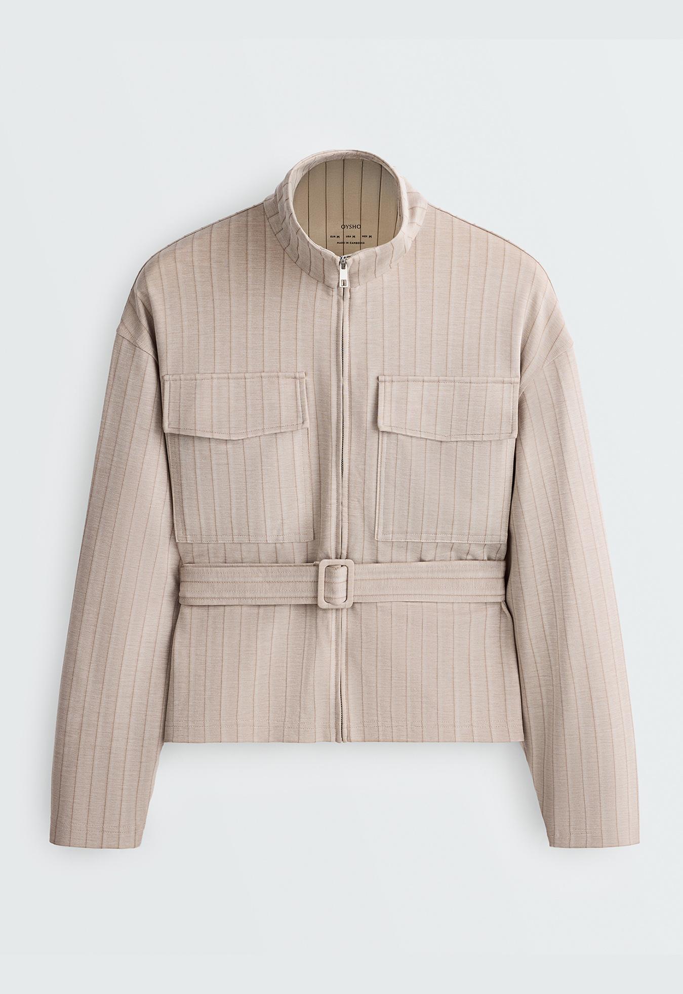 Soft-touch striped belted jacket — SOFT MINK