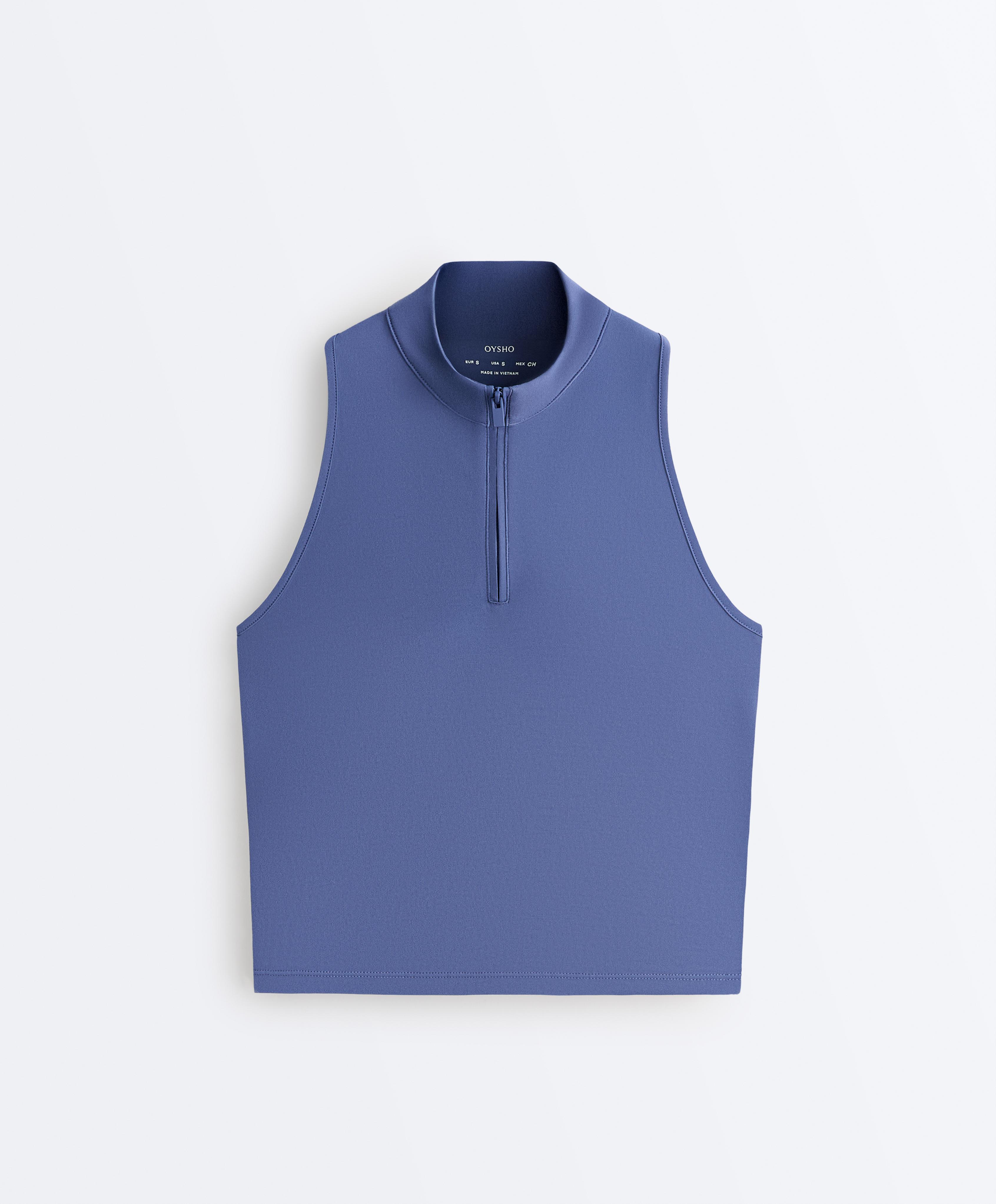 Half-zip sleeveless top — MID-WASHED BLUE