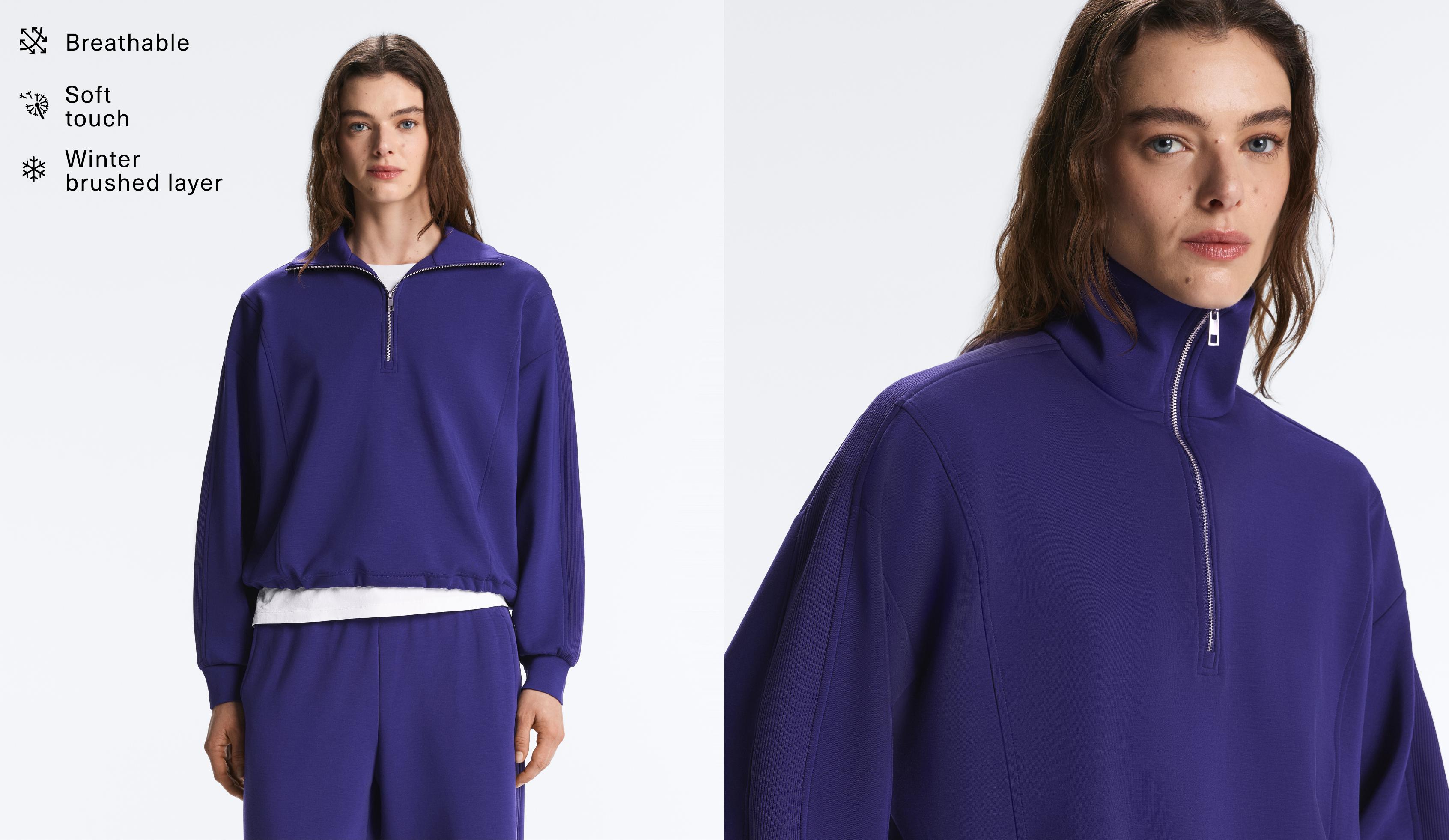 Sweatshirt meio fecho de correr com modal brushed Sweatshirt meio fecho de correr com modal brushed