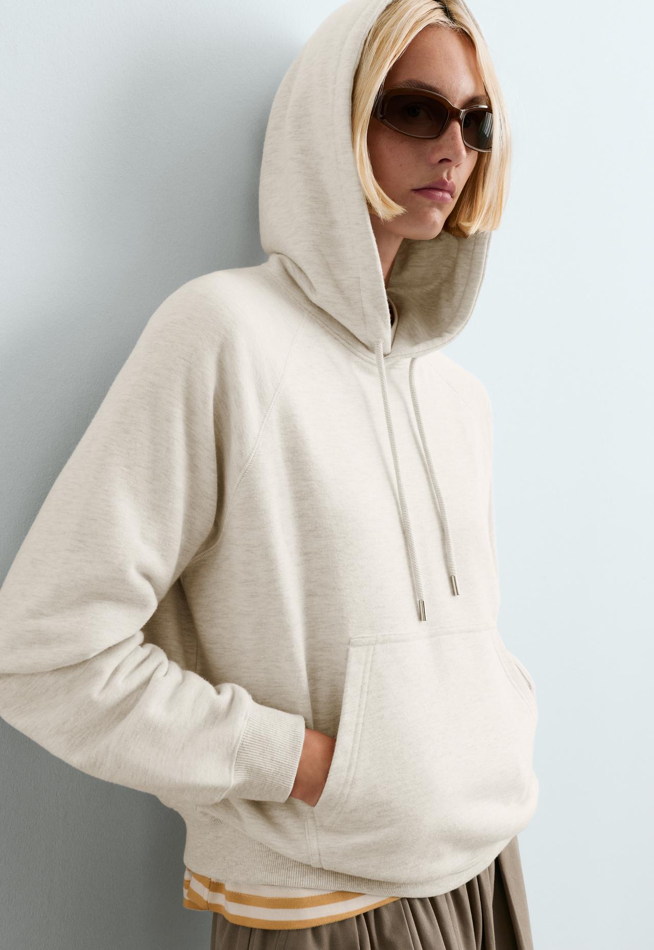 Cotton-blend fleece hoodie — OATMEAL