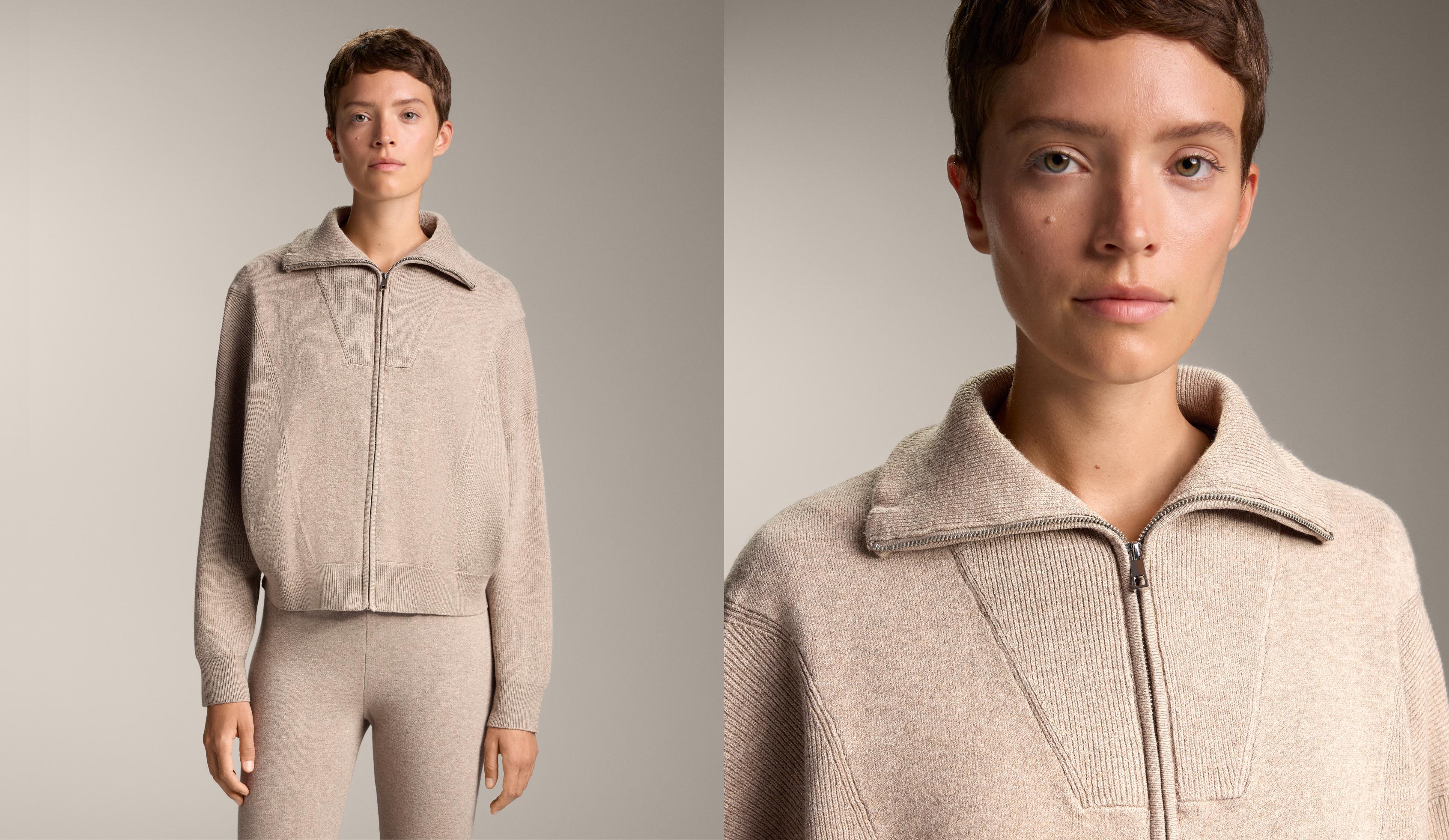Rib collar knit jacket — SOFT MINK