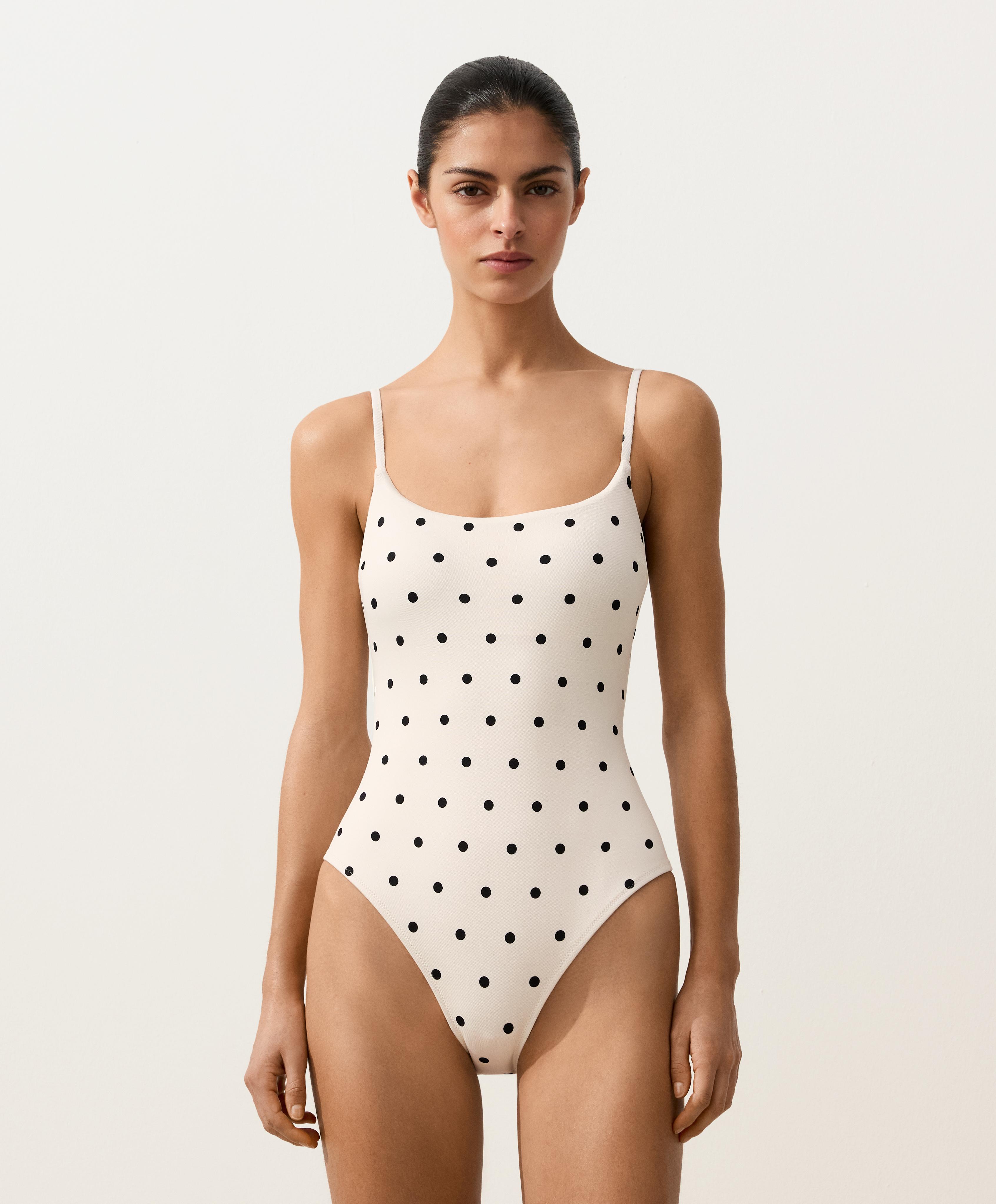 Piqué polka dot triangle swimsuit