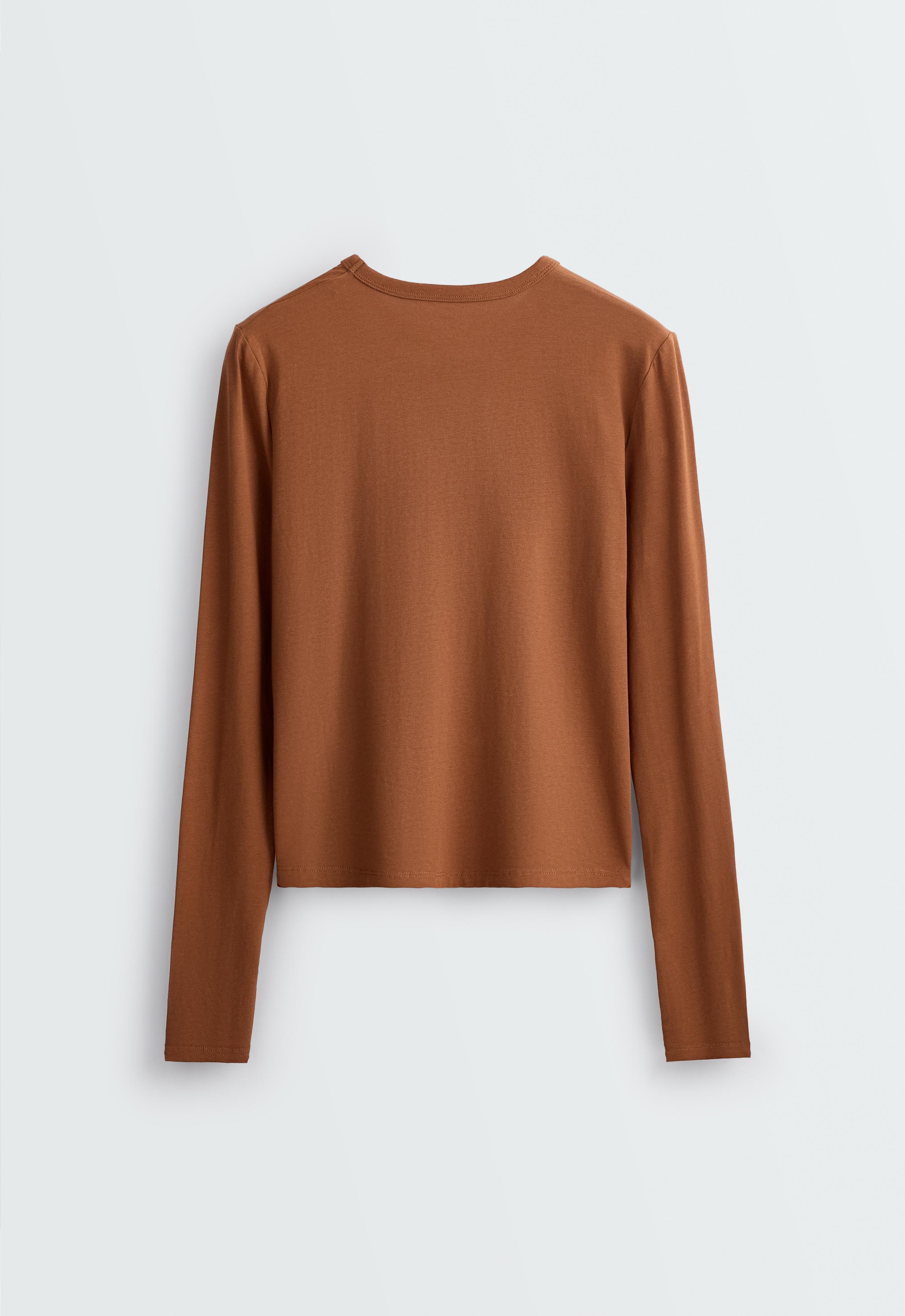 Cotton blend long-sleeved T-shirt — DARK CAMEL