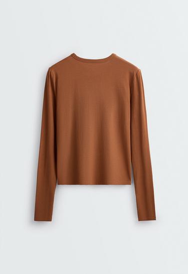 Regular Fit long-sleeve cotton-blend T-shirt — DARK CAMEL 5