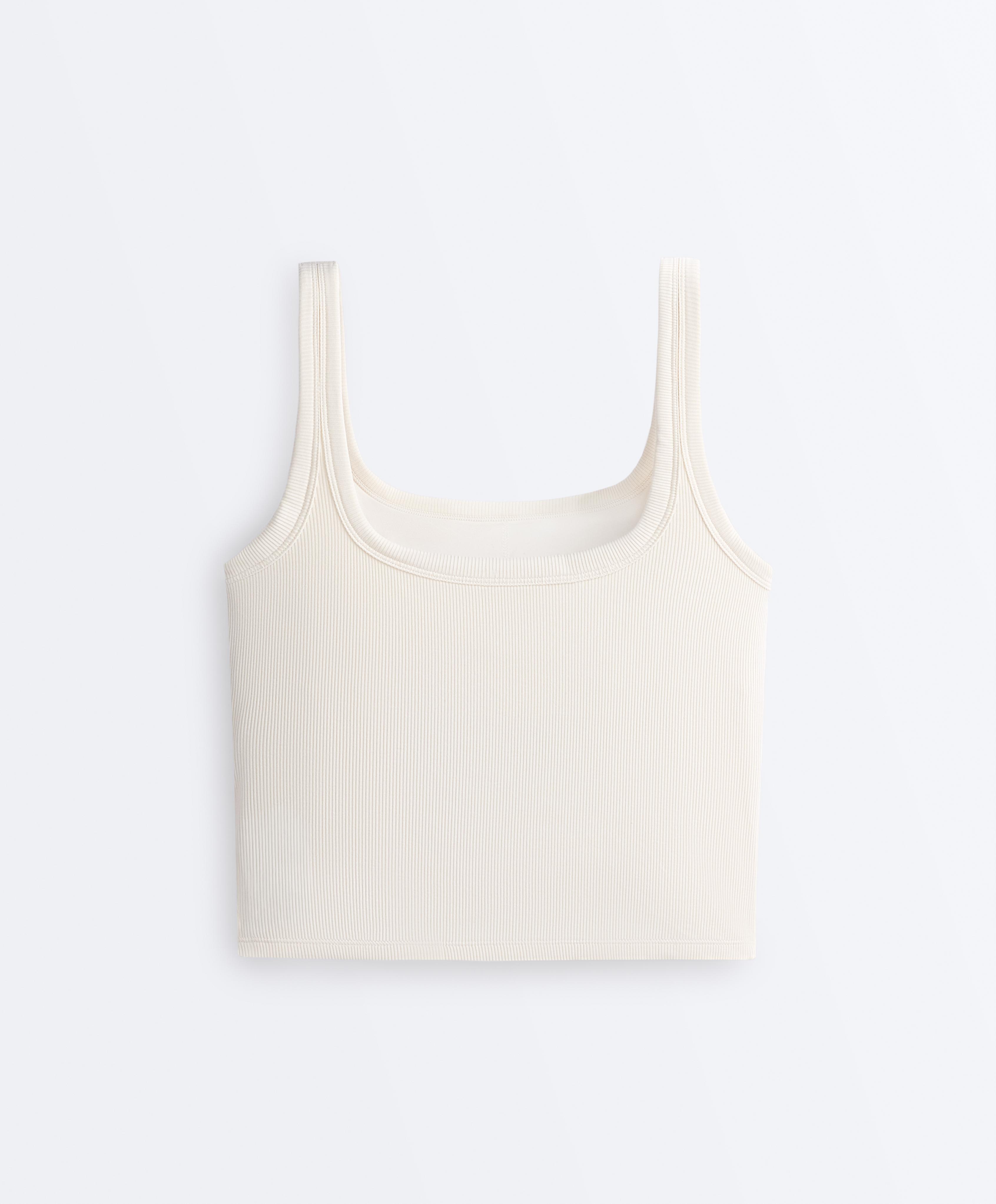 Square neck rib modal blend tank top — PALE ECRU