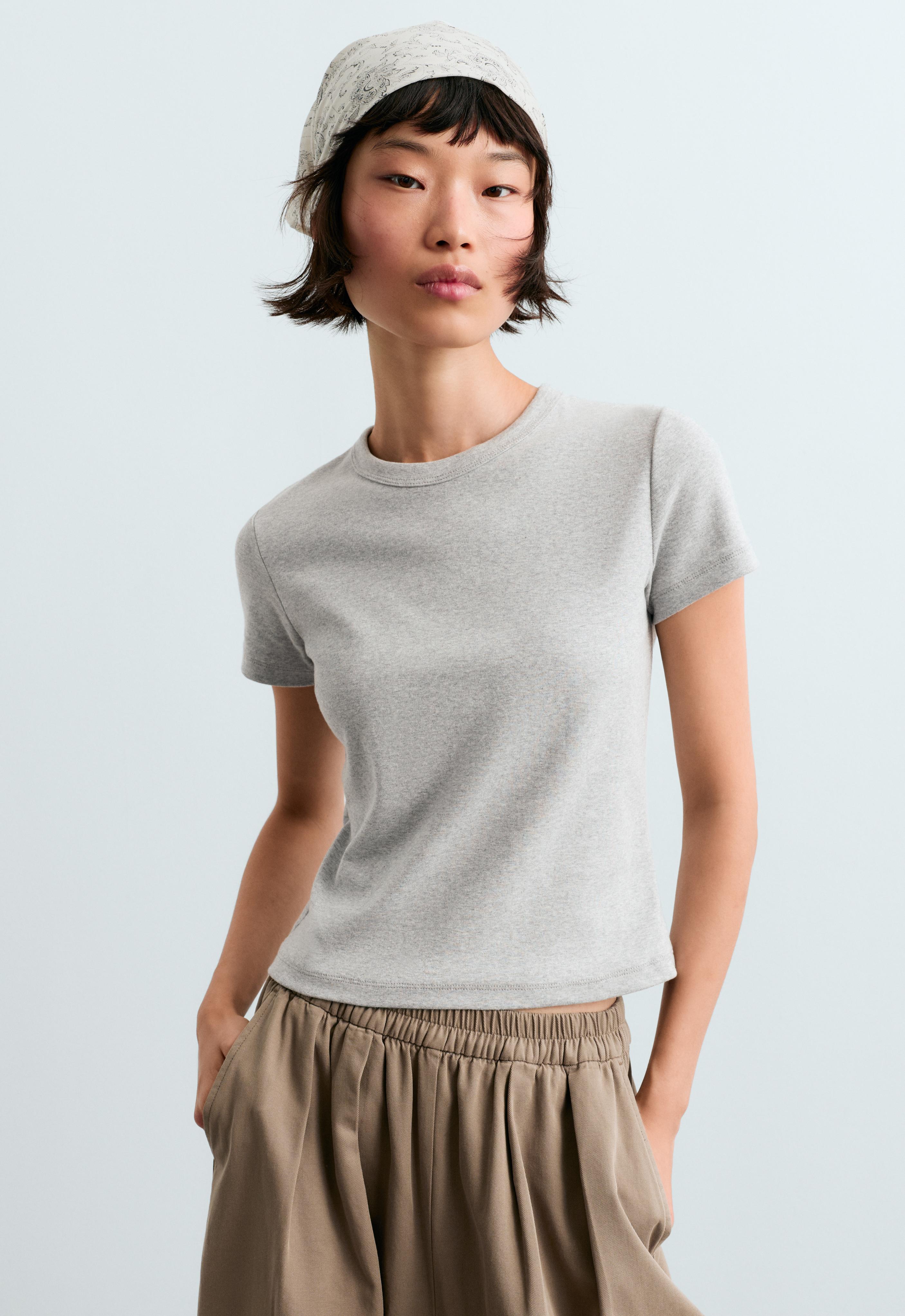 T-shirt ajusté rib à manches courtes en mélange de coton T-shirt ajusté rib à manches courtes en mélange de coton