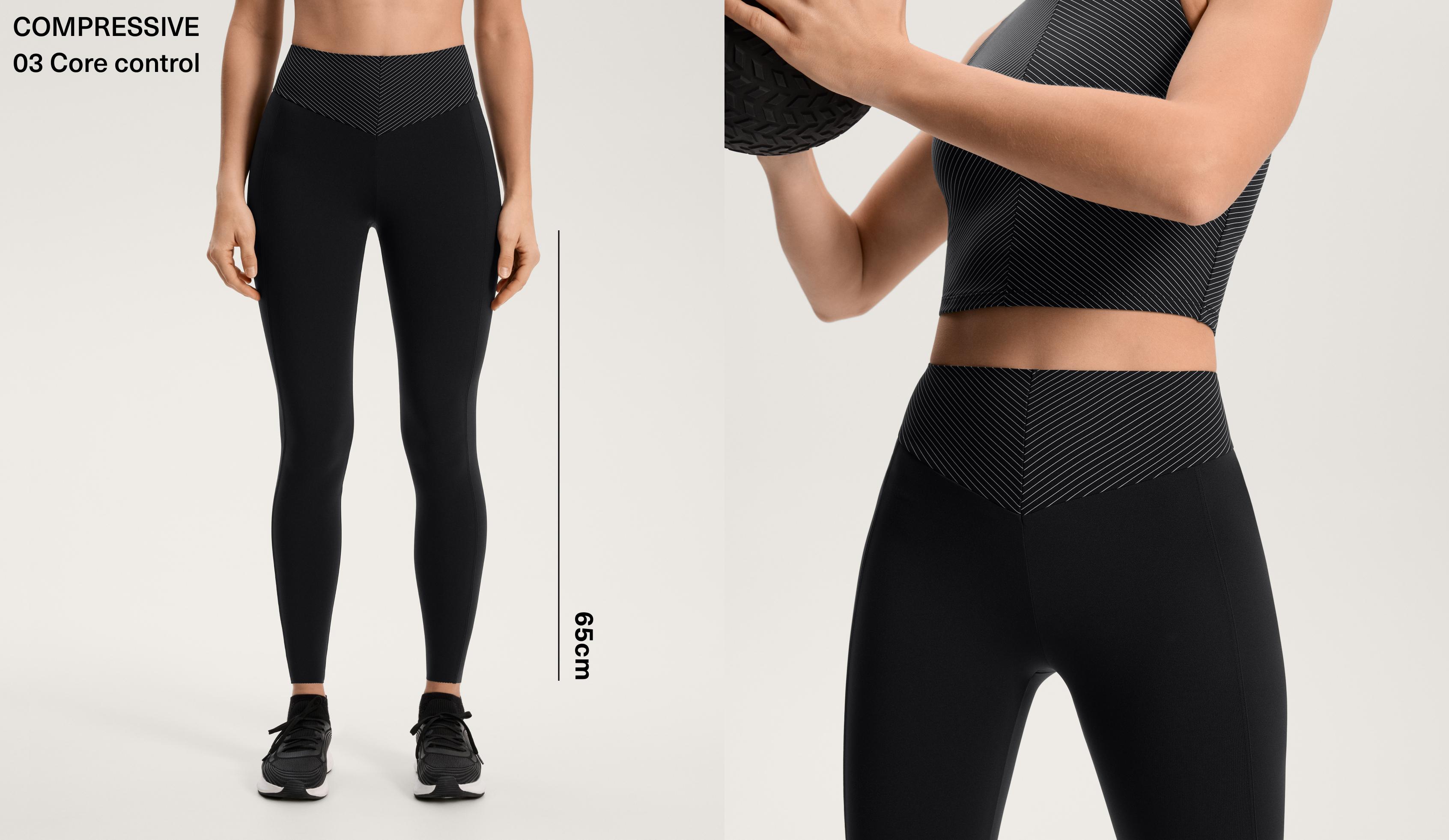 Basic high-rise Compressive striped ankle-length leggings 65 cm
