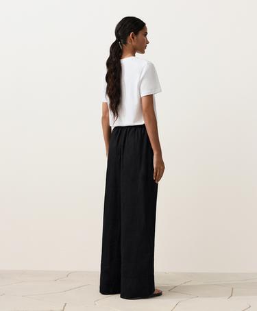 100% linen straight-leg trousers — BLACK 7