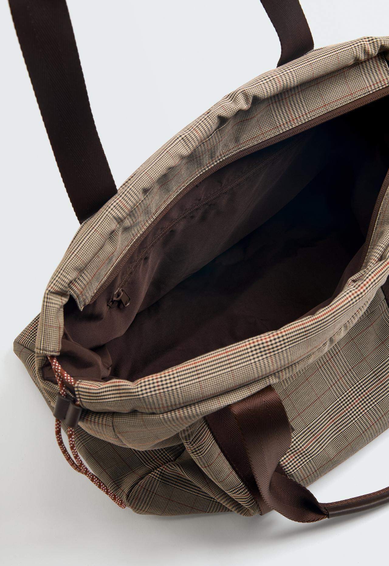 Check print tote bag — BROWN