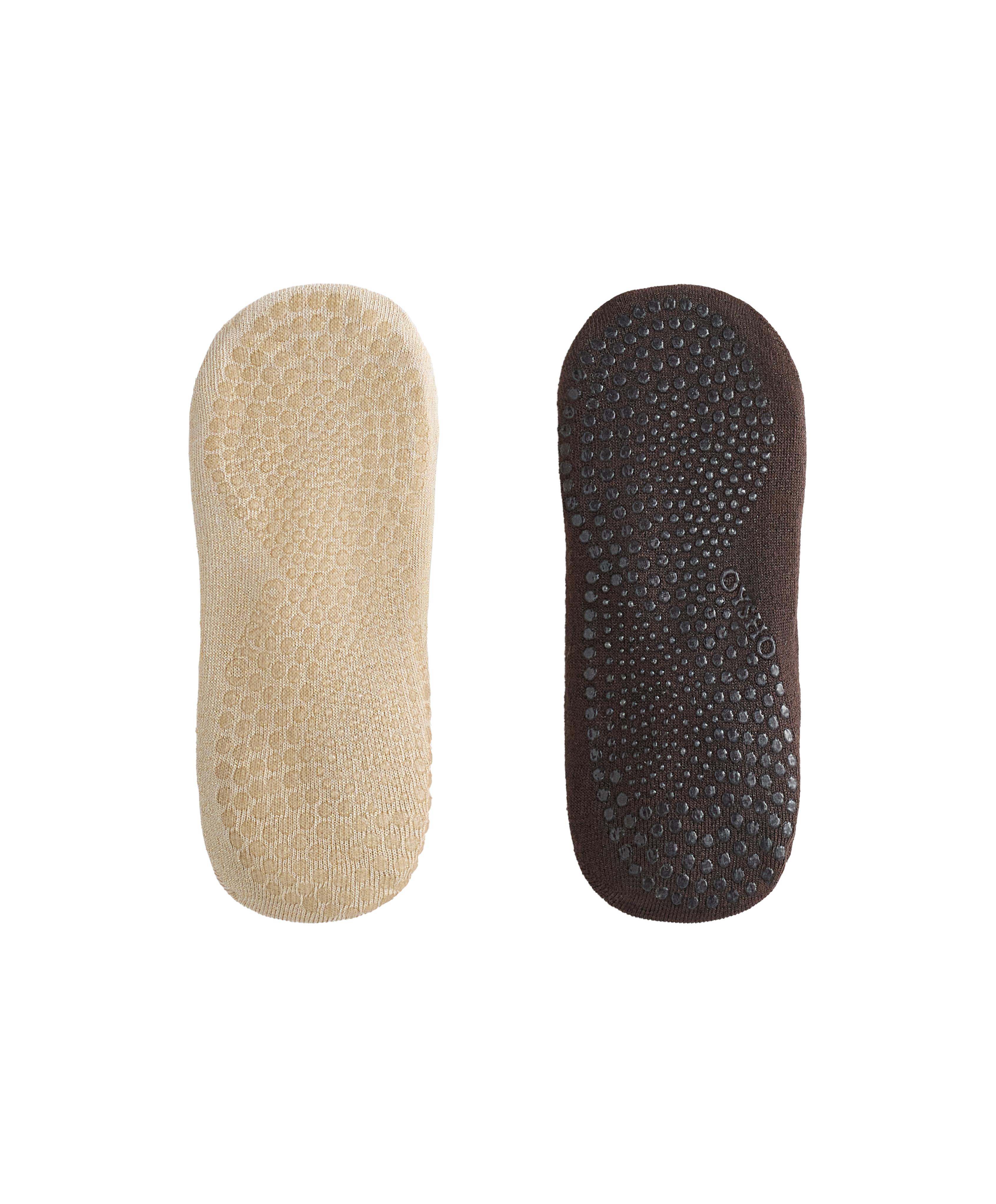 2 pairs of cotton blend yoga and Pilates socks with crossover straps and metallic thread — BROWN
