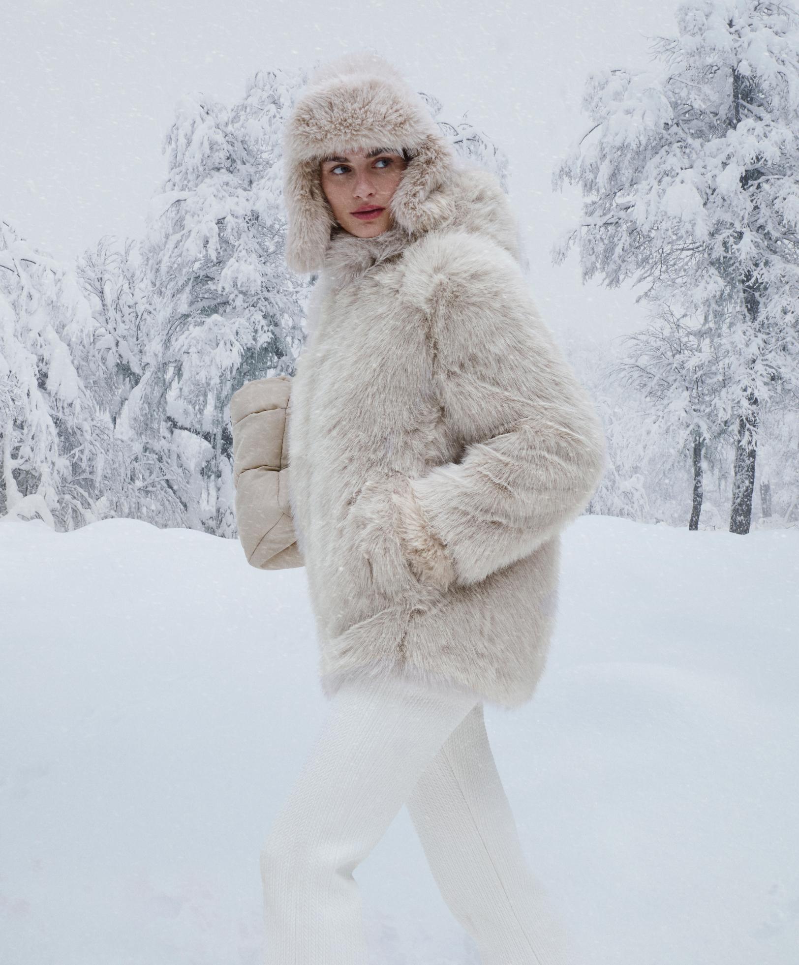 Faux fur hooded jacket — OATMEAL