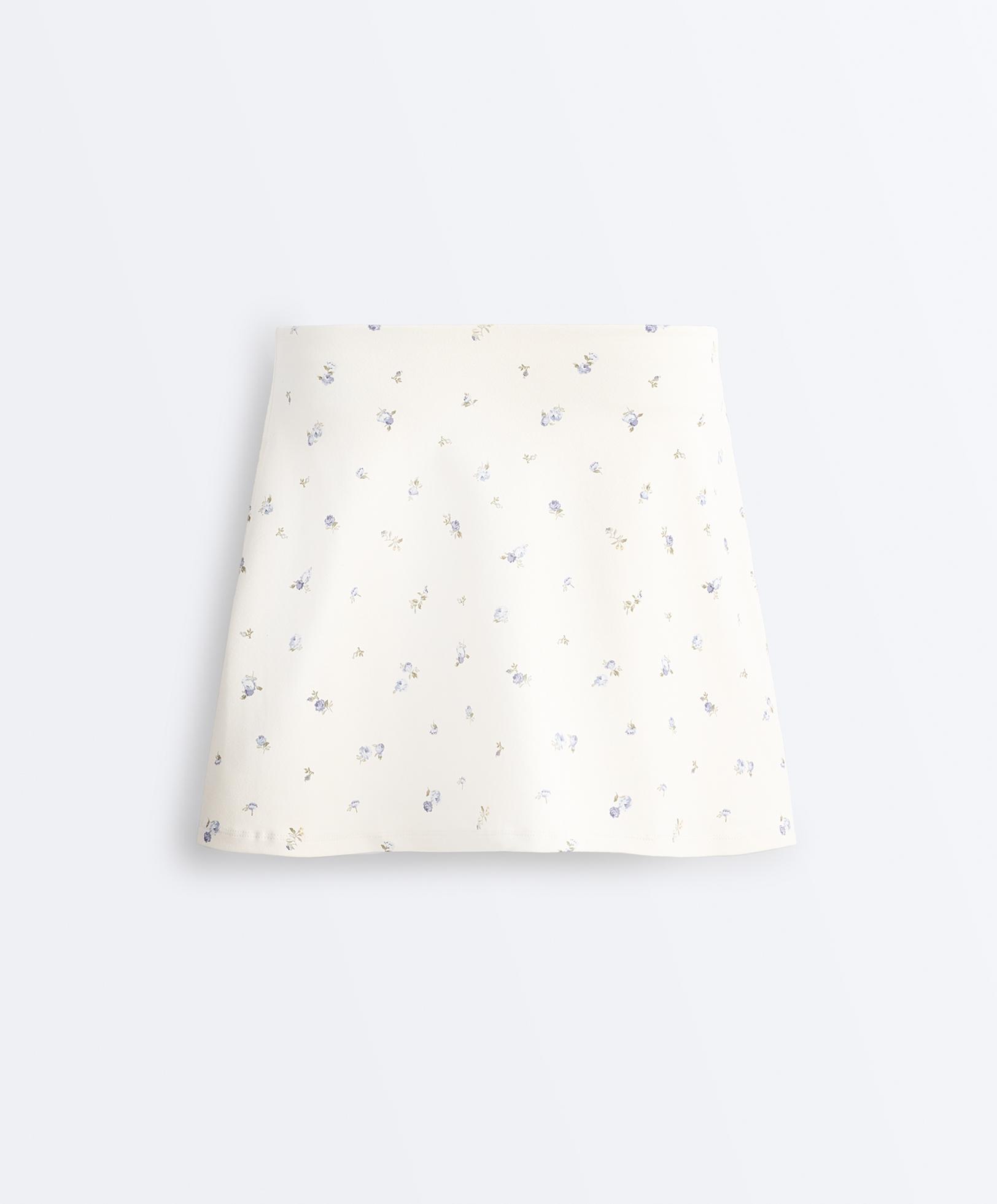 Evermove high rise floral print short skirt — PALE ECRU
