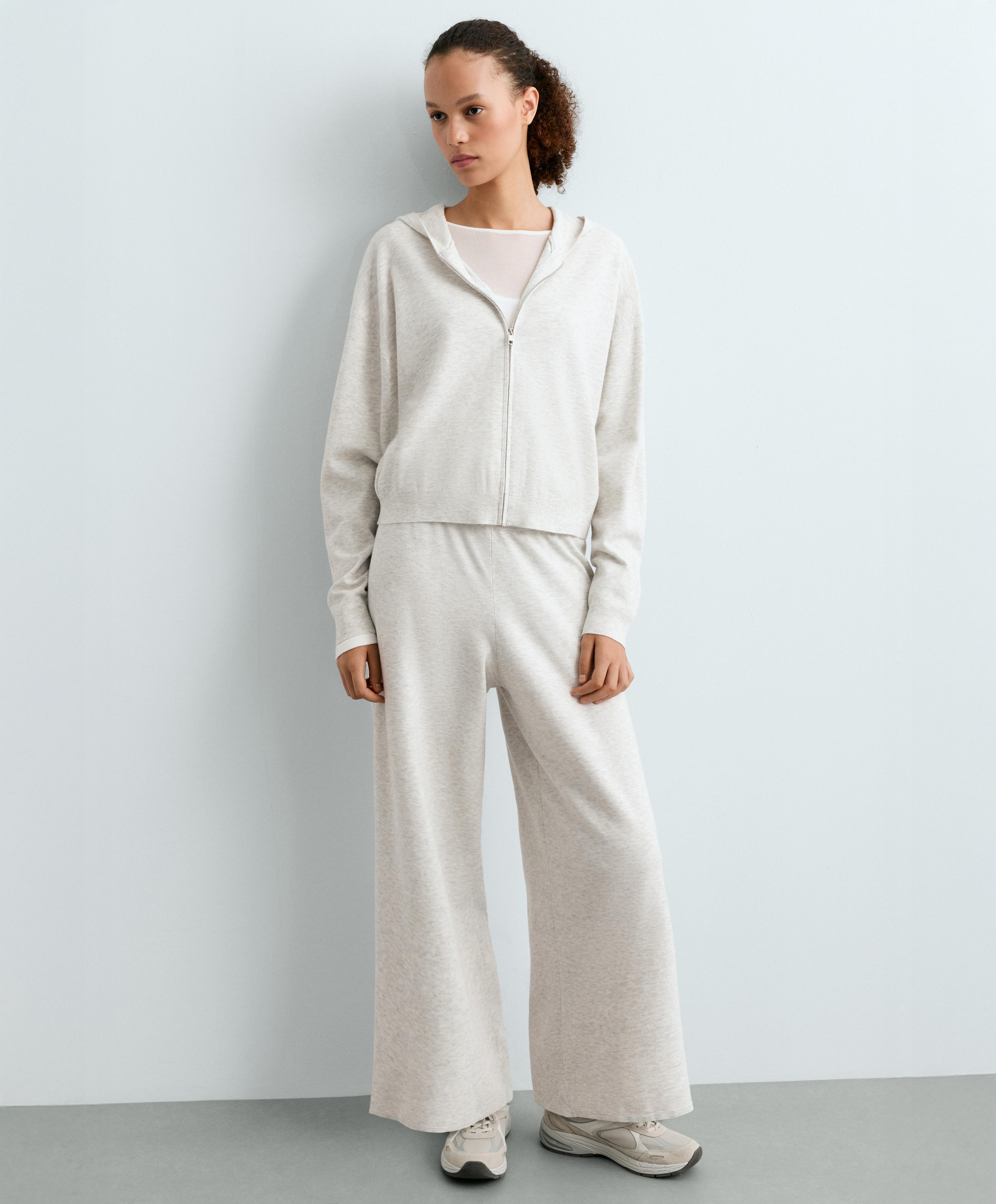 Straight-leg knit trousers — PALE GREY MELANGE