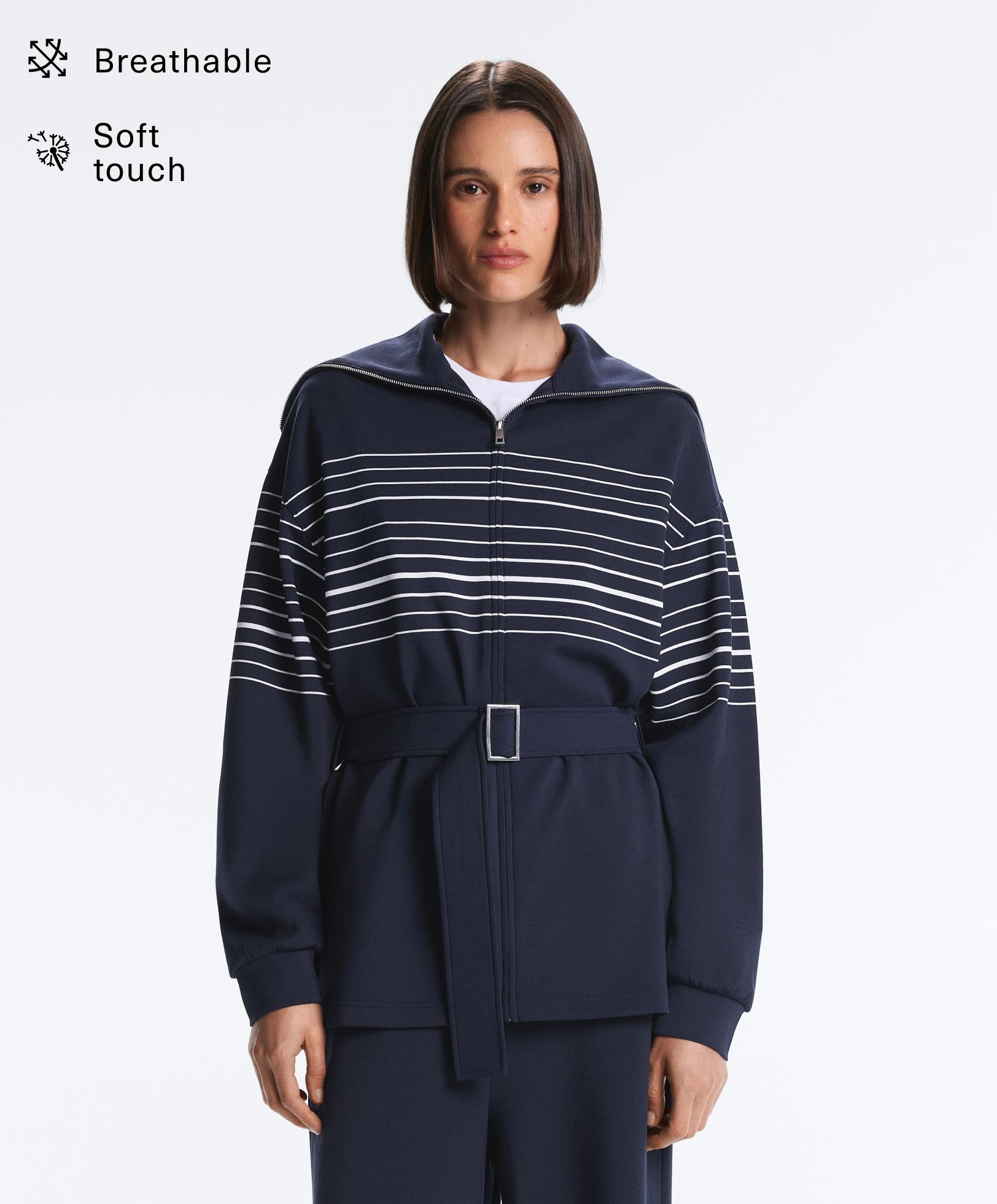 Long sailor stripe jacket with soft-touch modal