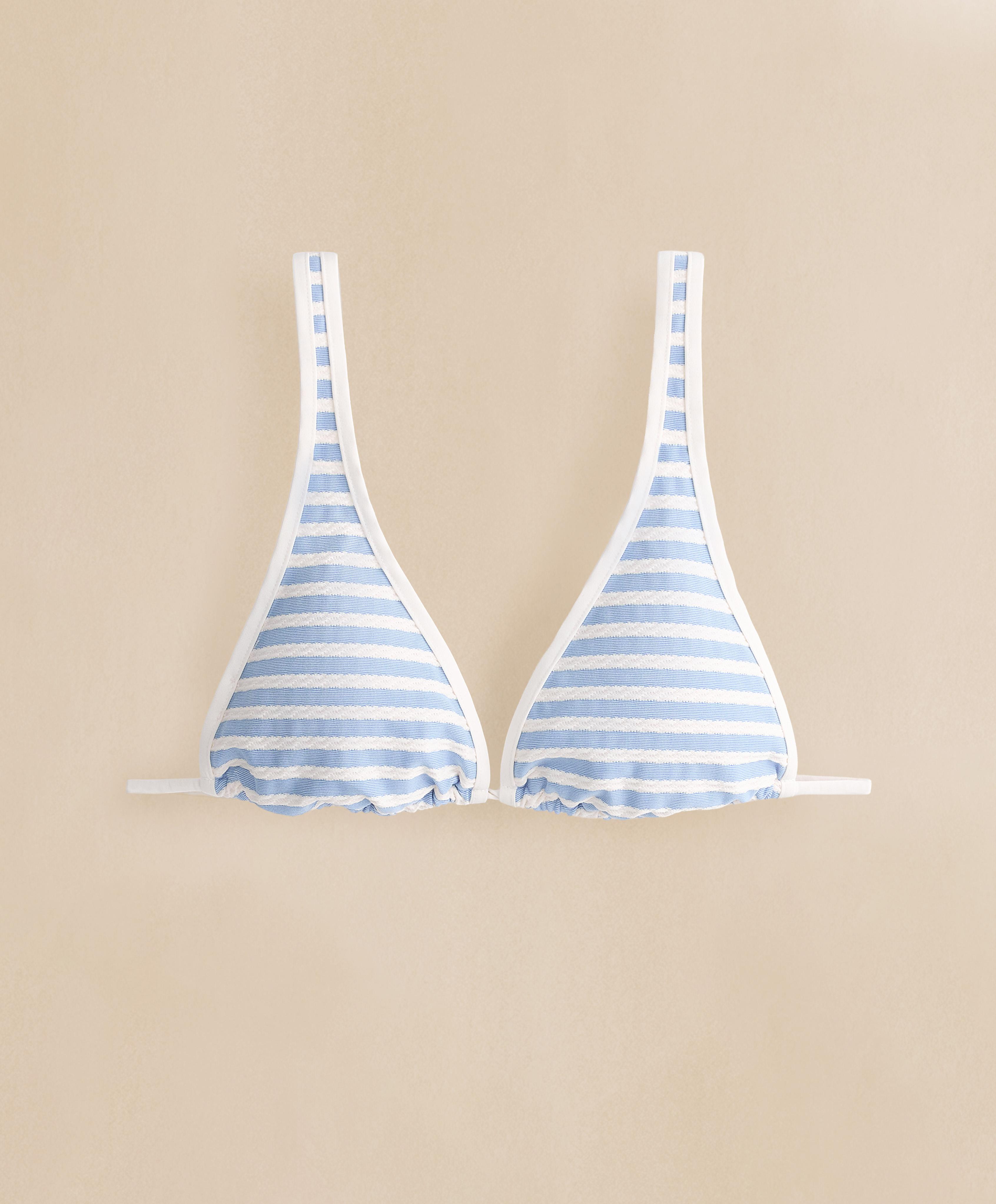 Textured stripe triangle halterneck bikini top — WASHED SKY BLUE