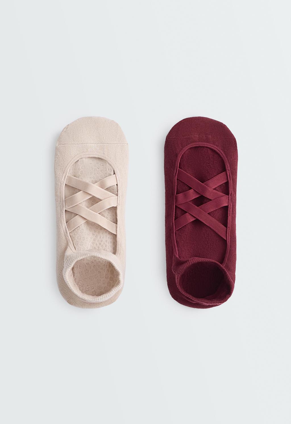 Oysho 2 pairs of cotton-blend yoga and Pilates socks with crossed straps