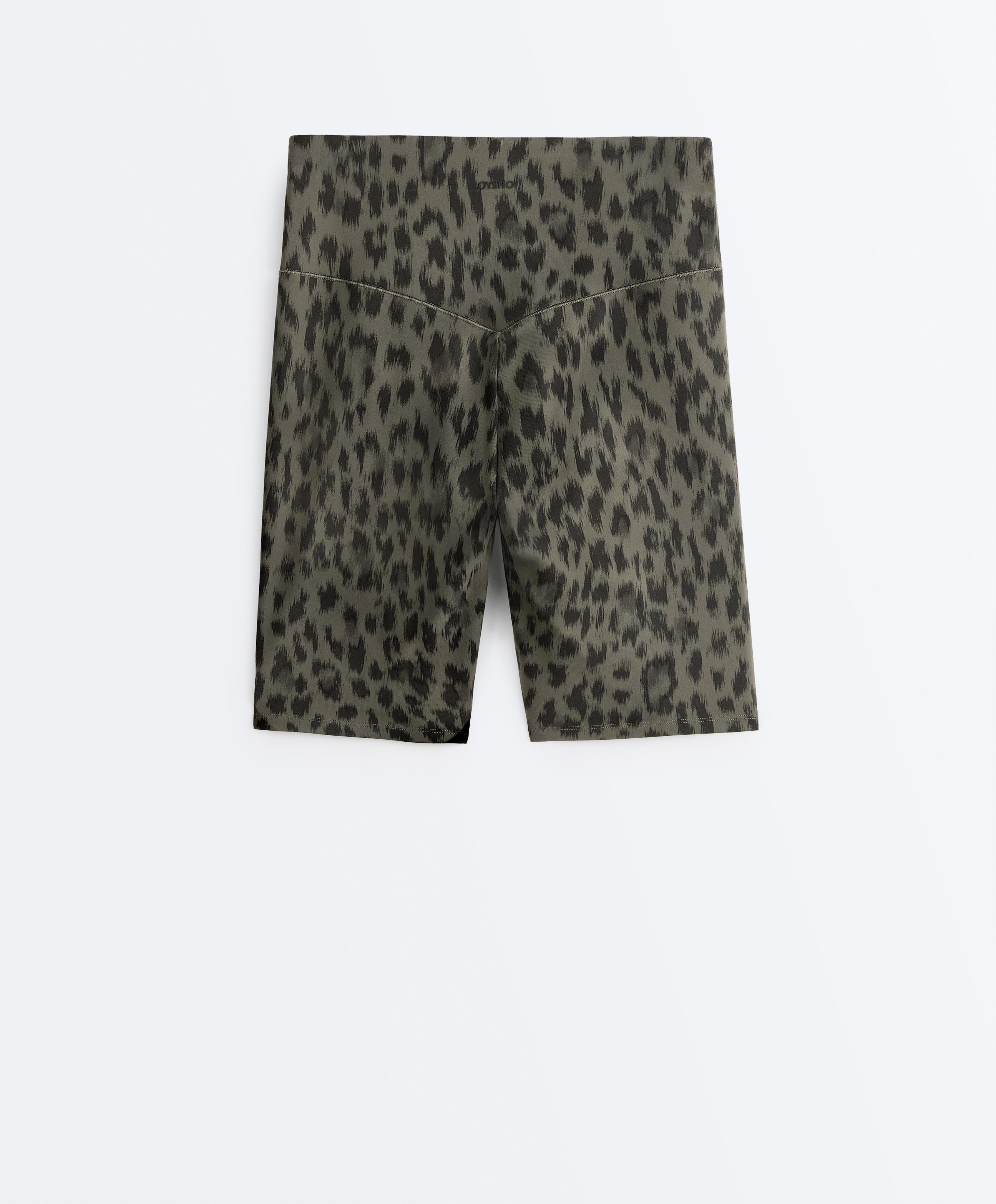 Evermove high-rise 20cm leopard print cycle leggings — DARK KHAKI